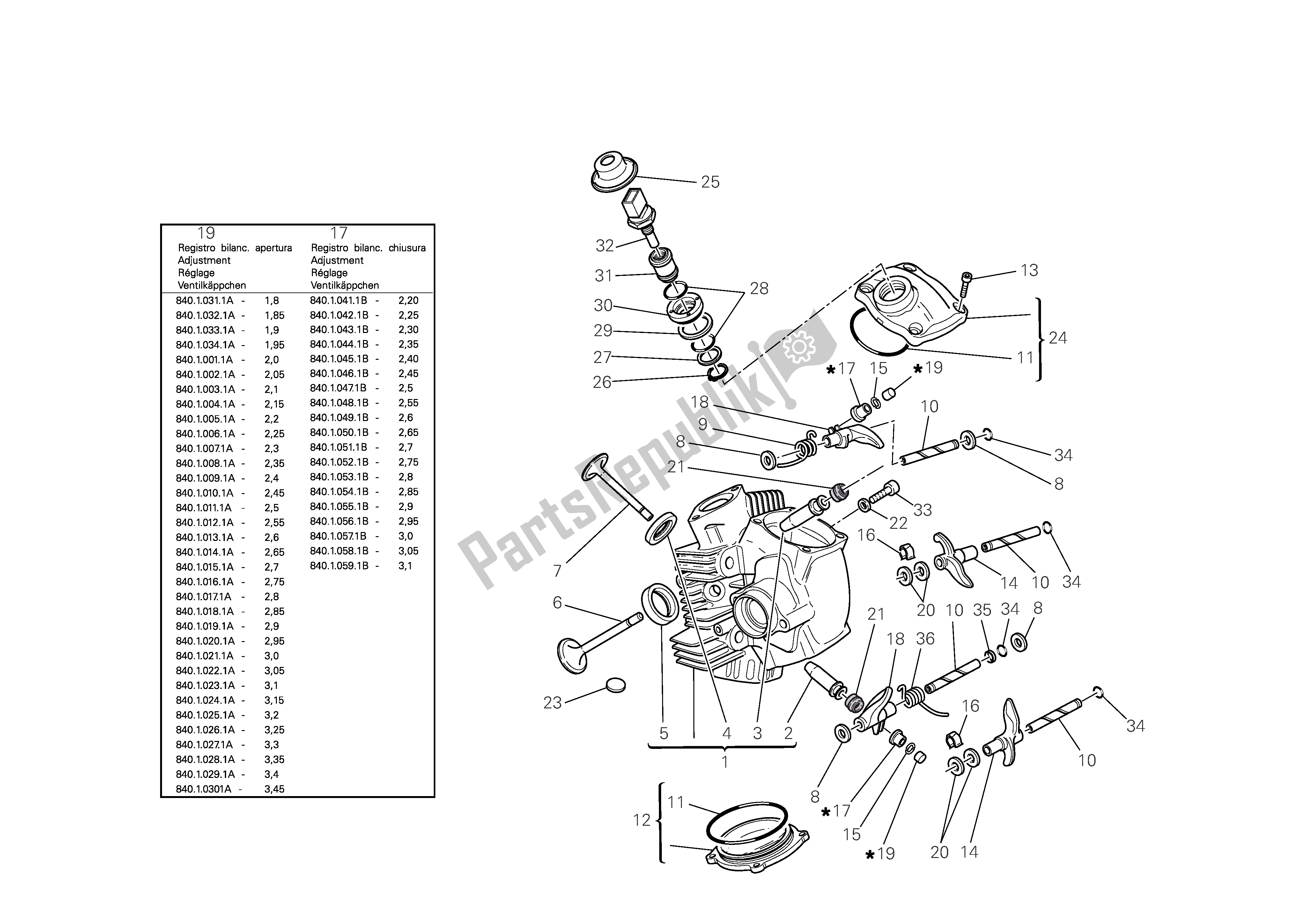 Alle onderdelen voor de Horizontale Cilinderkop van de Ducati Multistrada 1100 2008