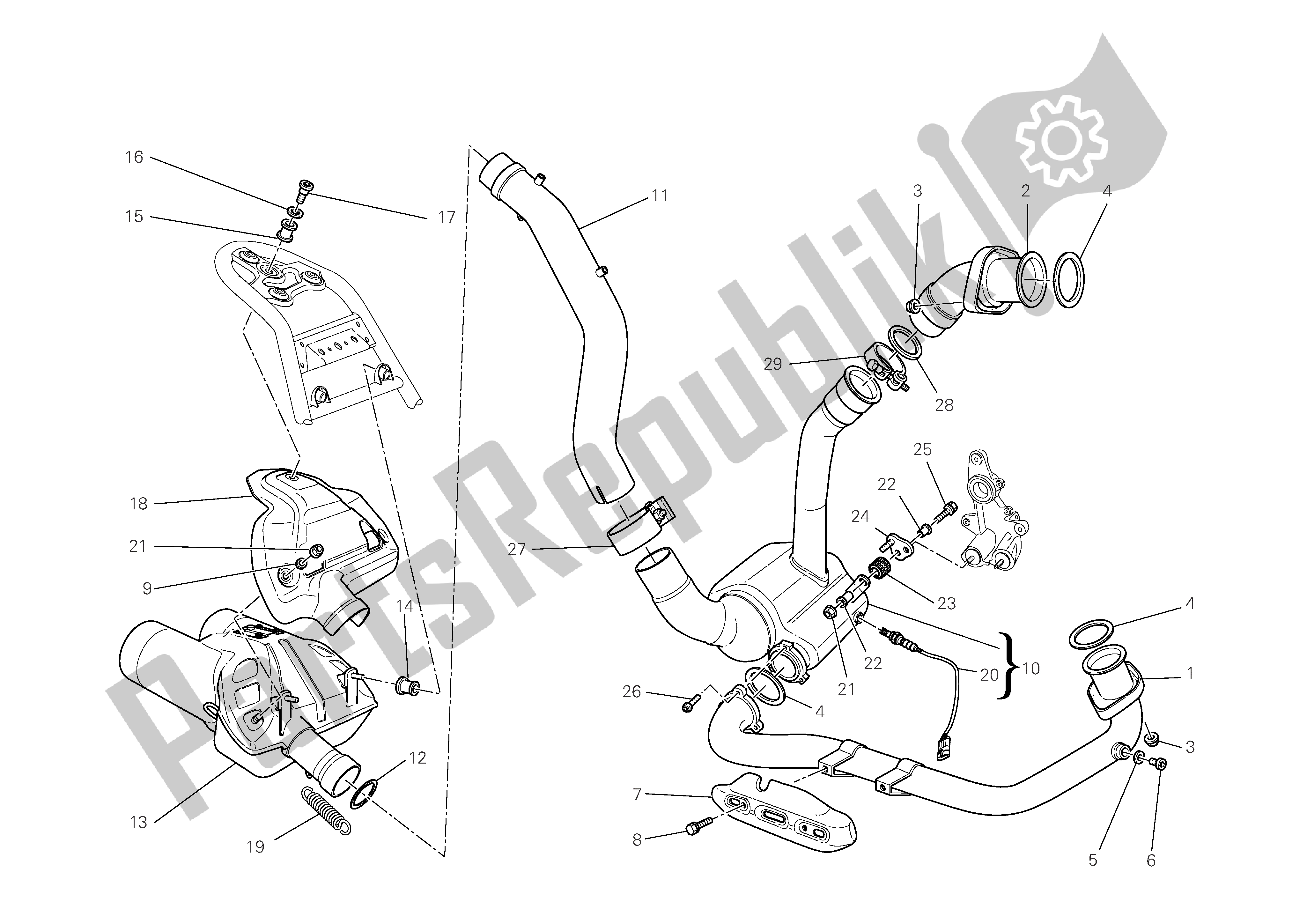 Tutte le parti per il Impianto Di Scarico del Ducati Multistrada 1100 2008