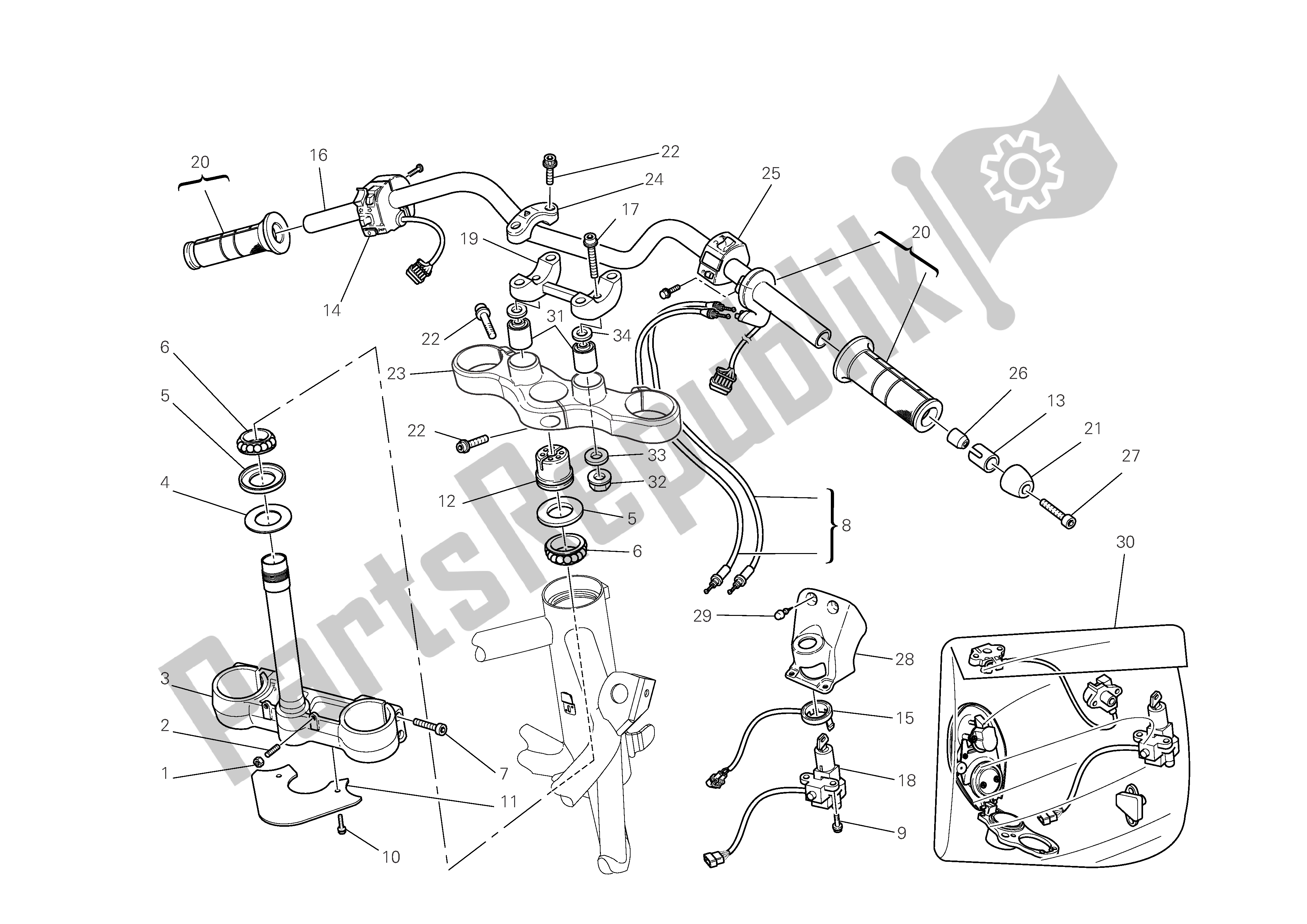 Alle onderdelen voor de Stuur En Bedieningselementen van de Ducati Multistrada 1100 2008