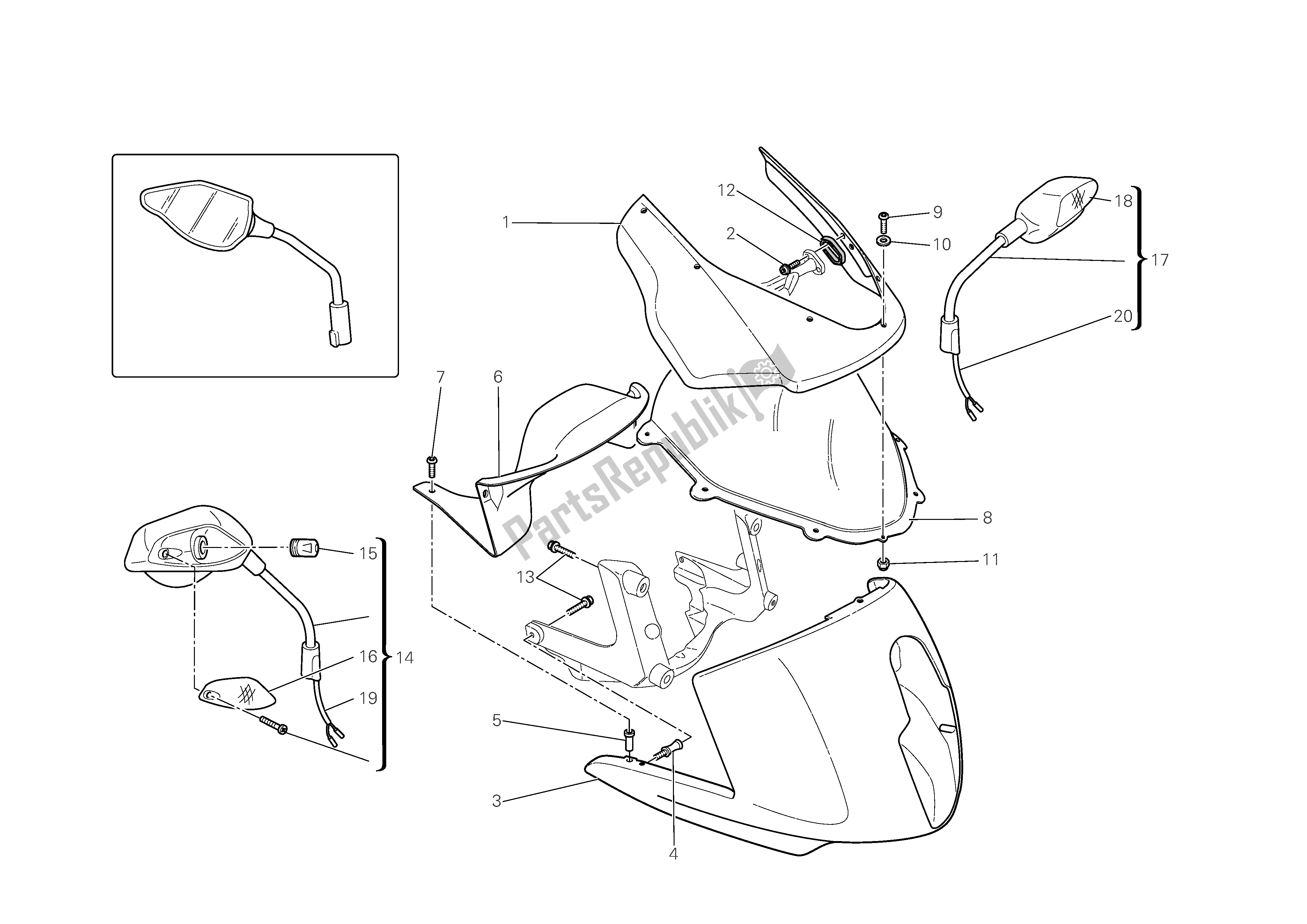 All parts for the Headlight Fairing of the Ducati Multistrada 1100 2009