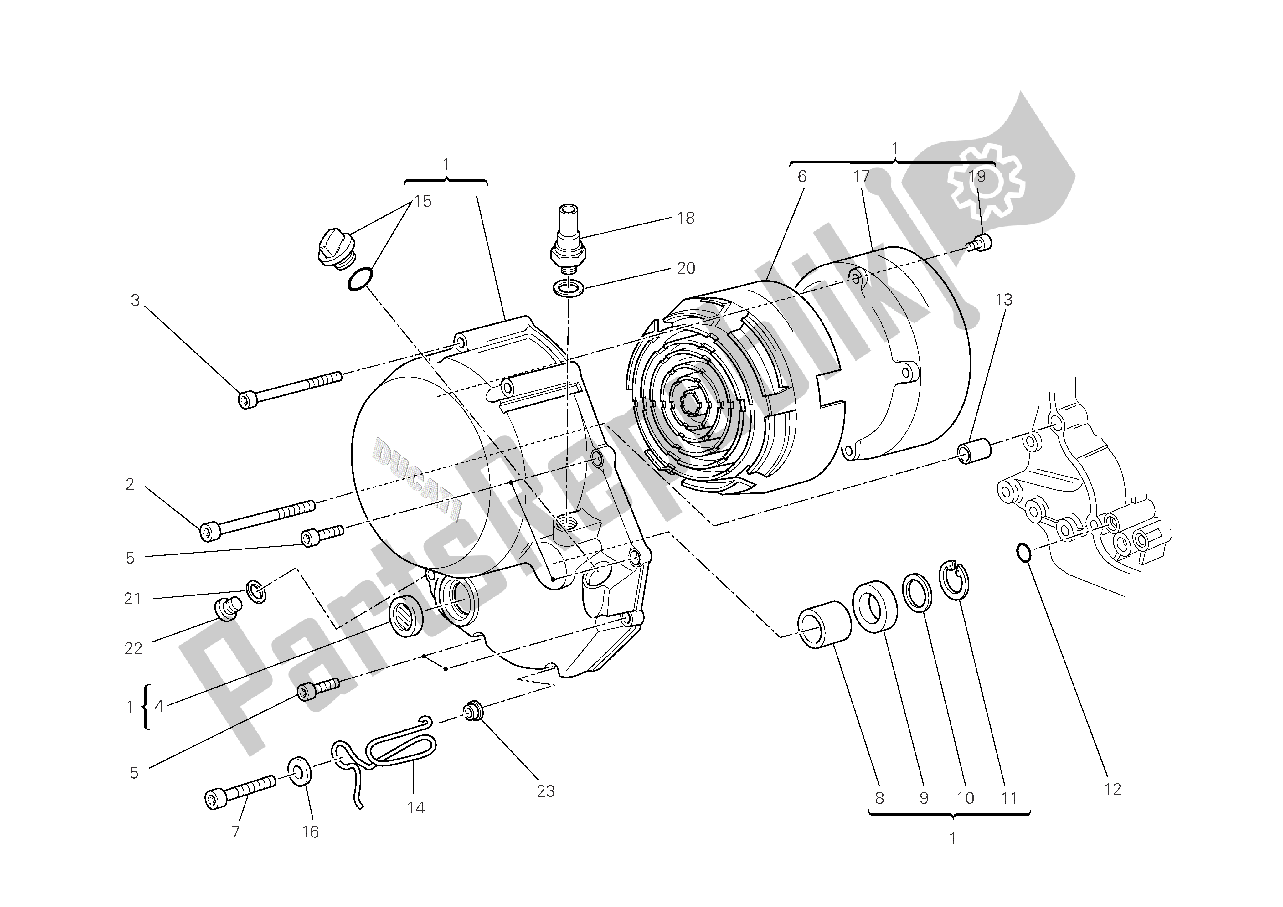 Alle onderdelen voor de Carterafdekking Aan De Koppelingszijde van de Ducati Multistrada 1100 2009