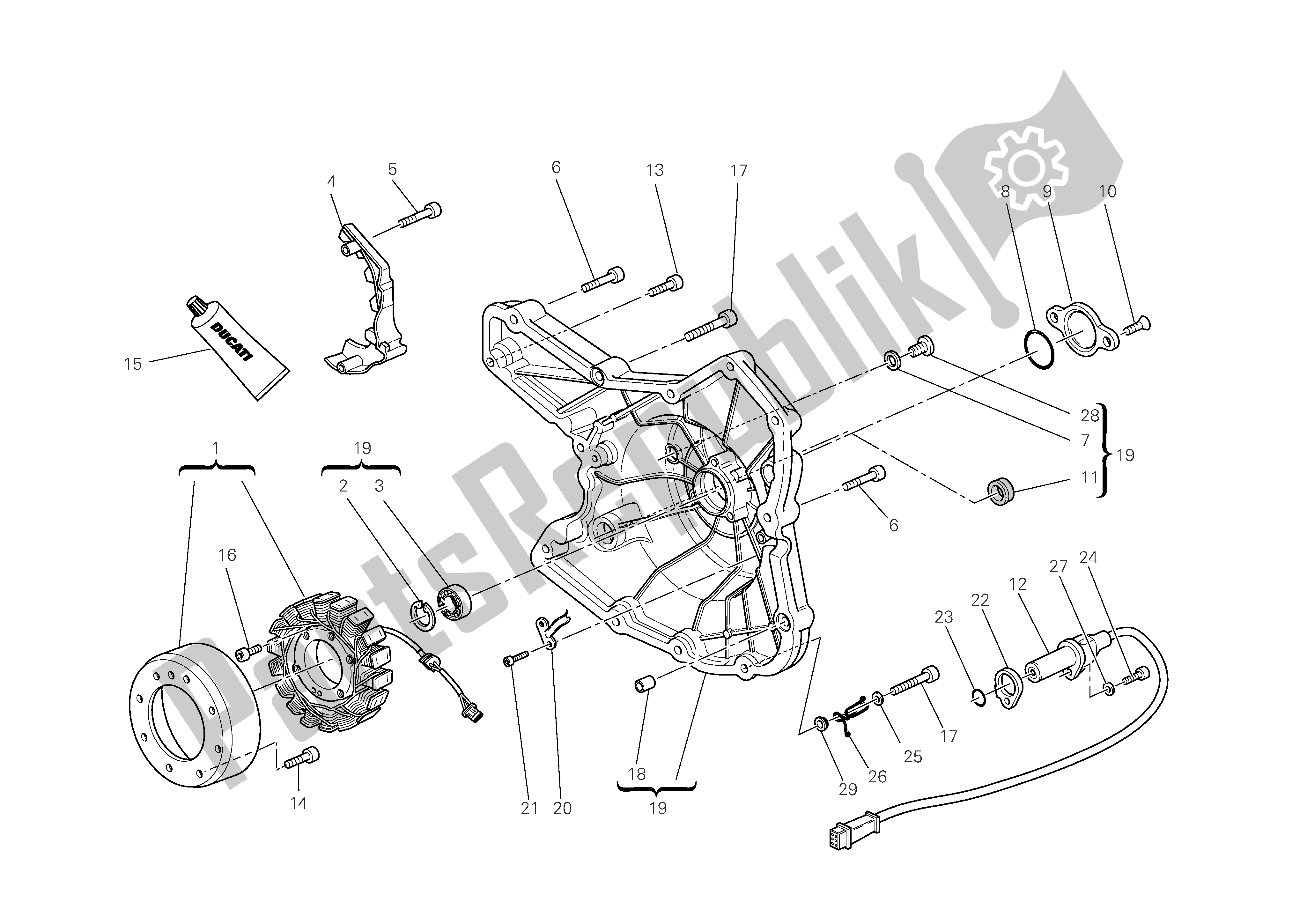Alle onderdelen voor de Carterafdekking Aan Dynamo-zijde van de Ducati Multistrada 1100 2009