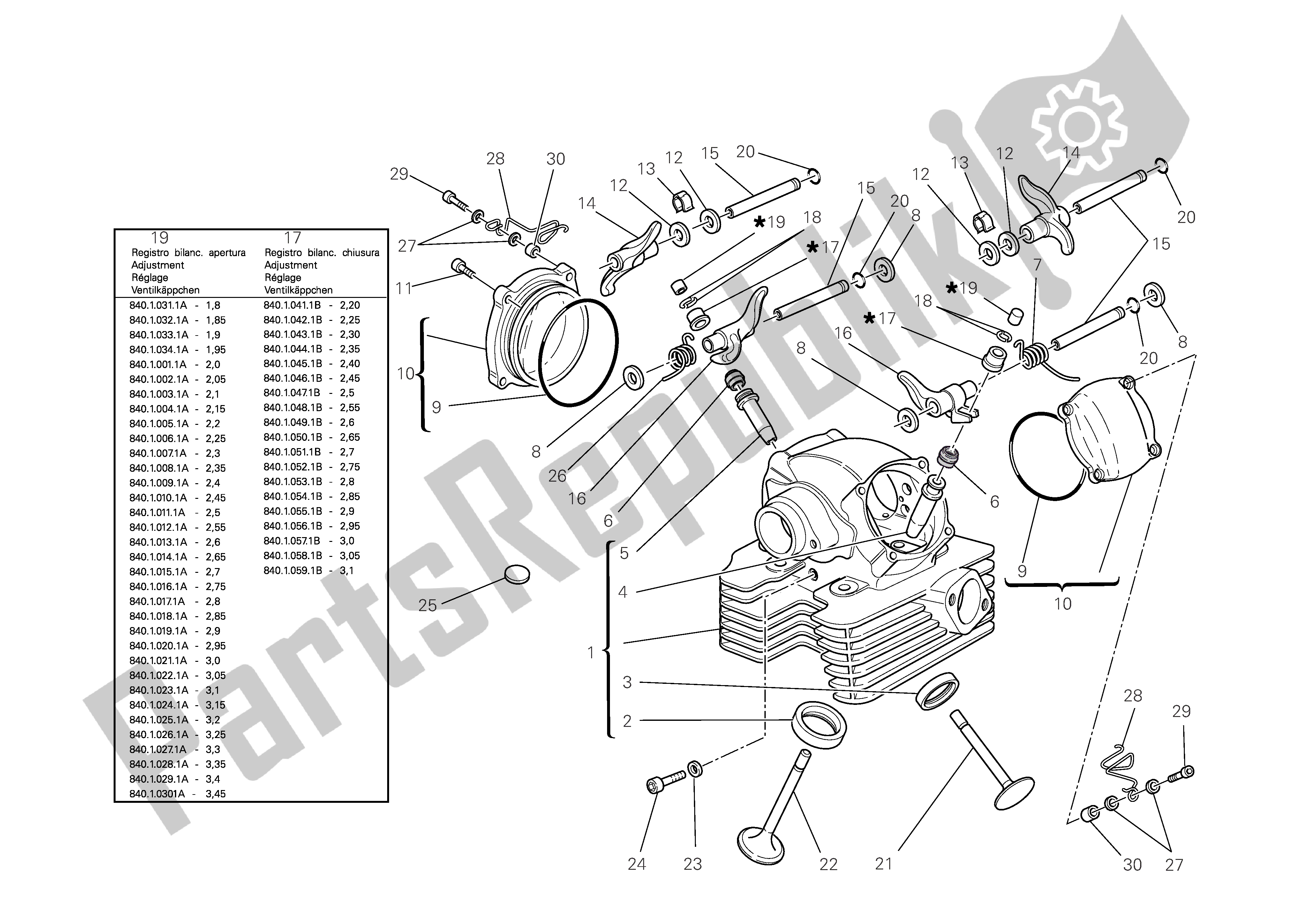 Alle onderdelen voor de Verticale Cilinderkop van de Ducati Multistrada 1100 2009