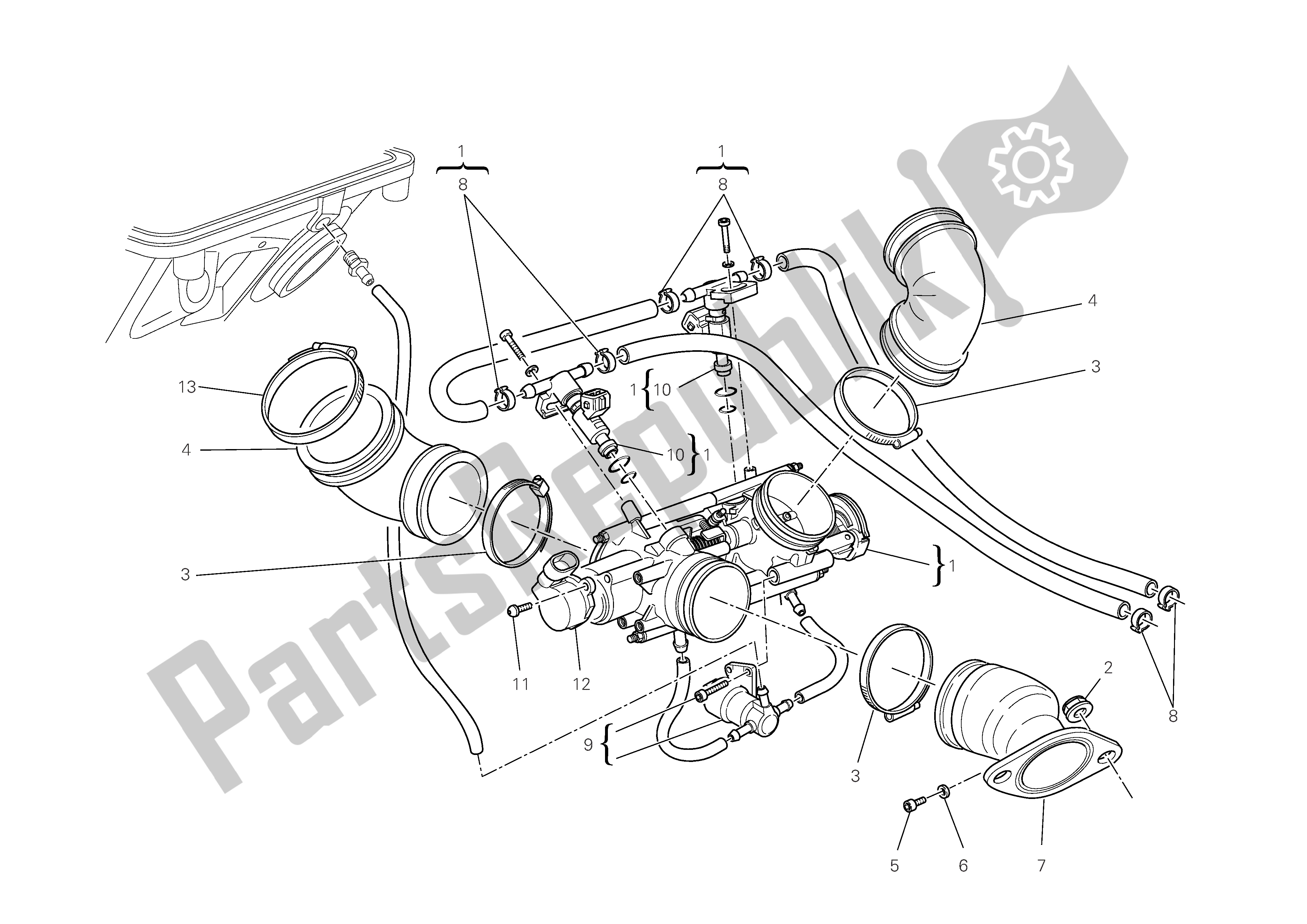 Alle onderdelen voor de Inlaatspruitstukken van de Ducati Multistrada 1100 2009