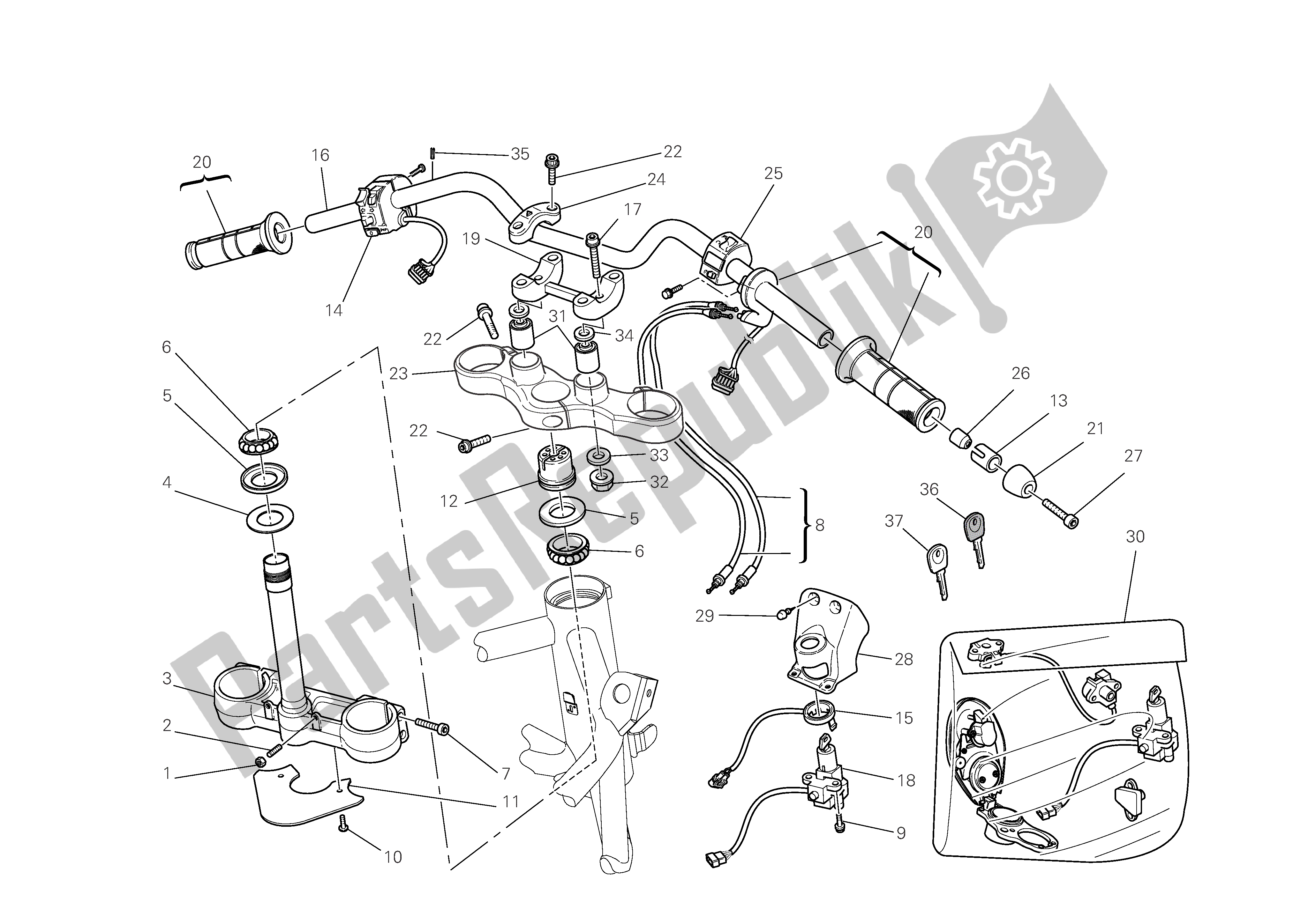 Alle onderdelen voor de Stuur En Bedieningselementen van de Ducati Multistrada 1100 2009