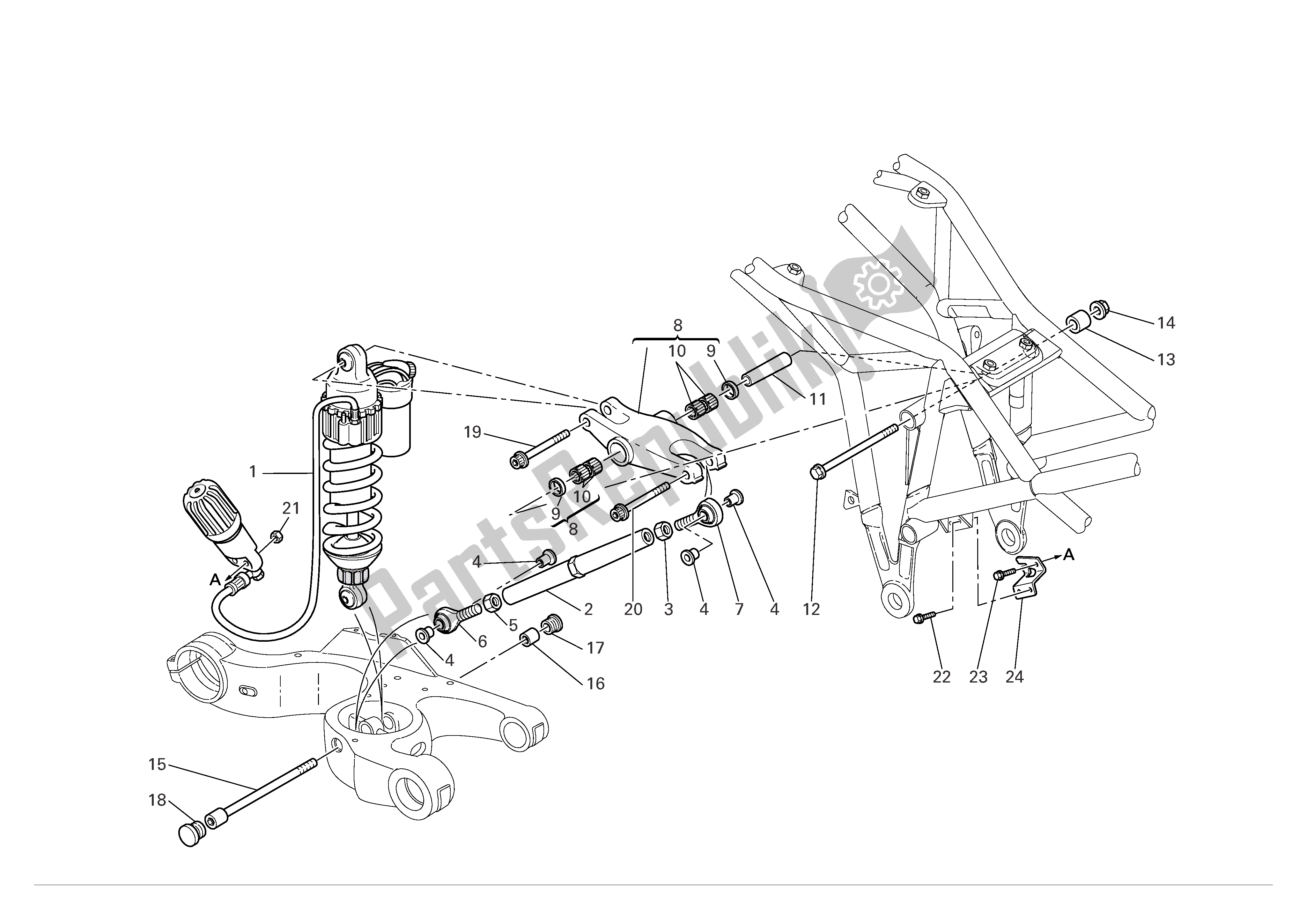 Alle onderdelen voor de Achtervering van de Ducati Multistrada S 1100 2007