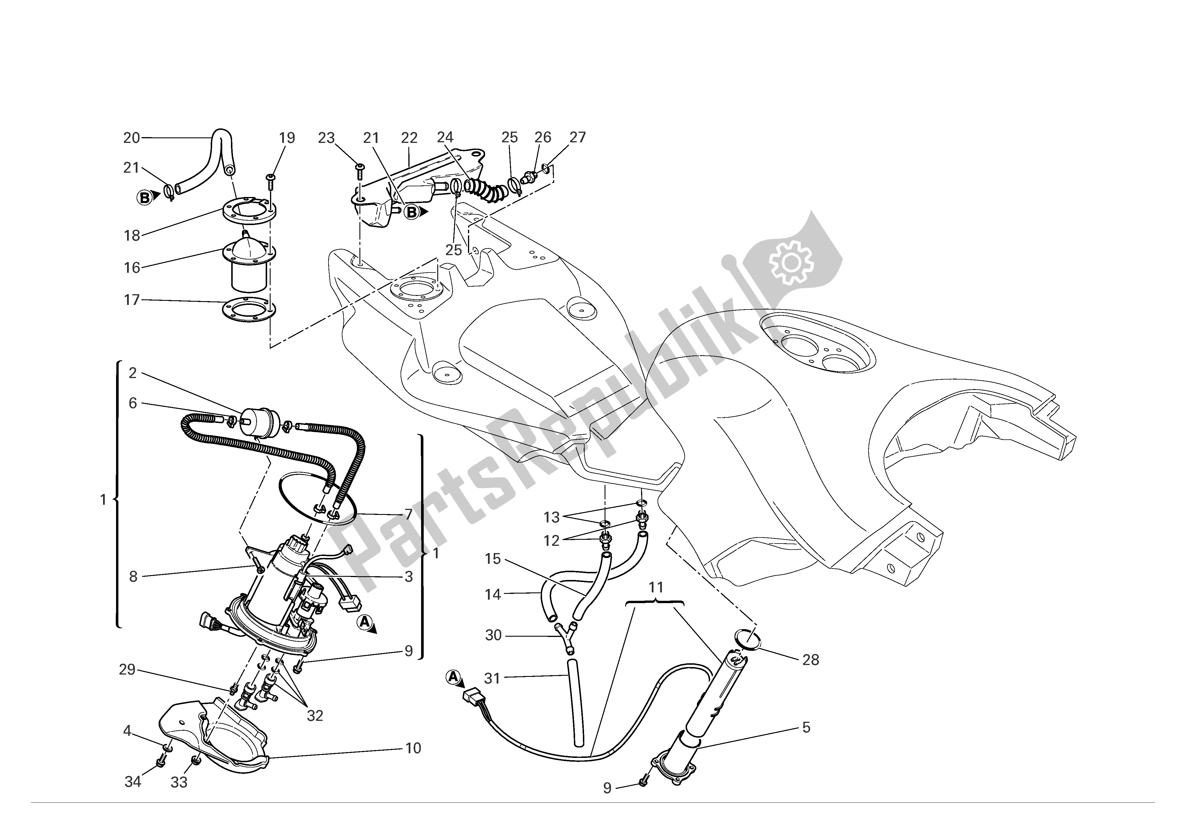 Alle onderdelen voor de Brandstof Systeem van de Ducati Multistrada S 1100 2007