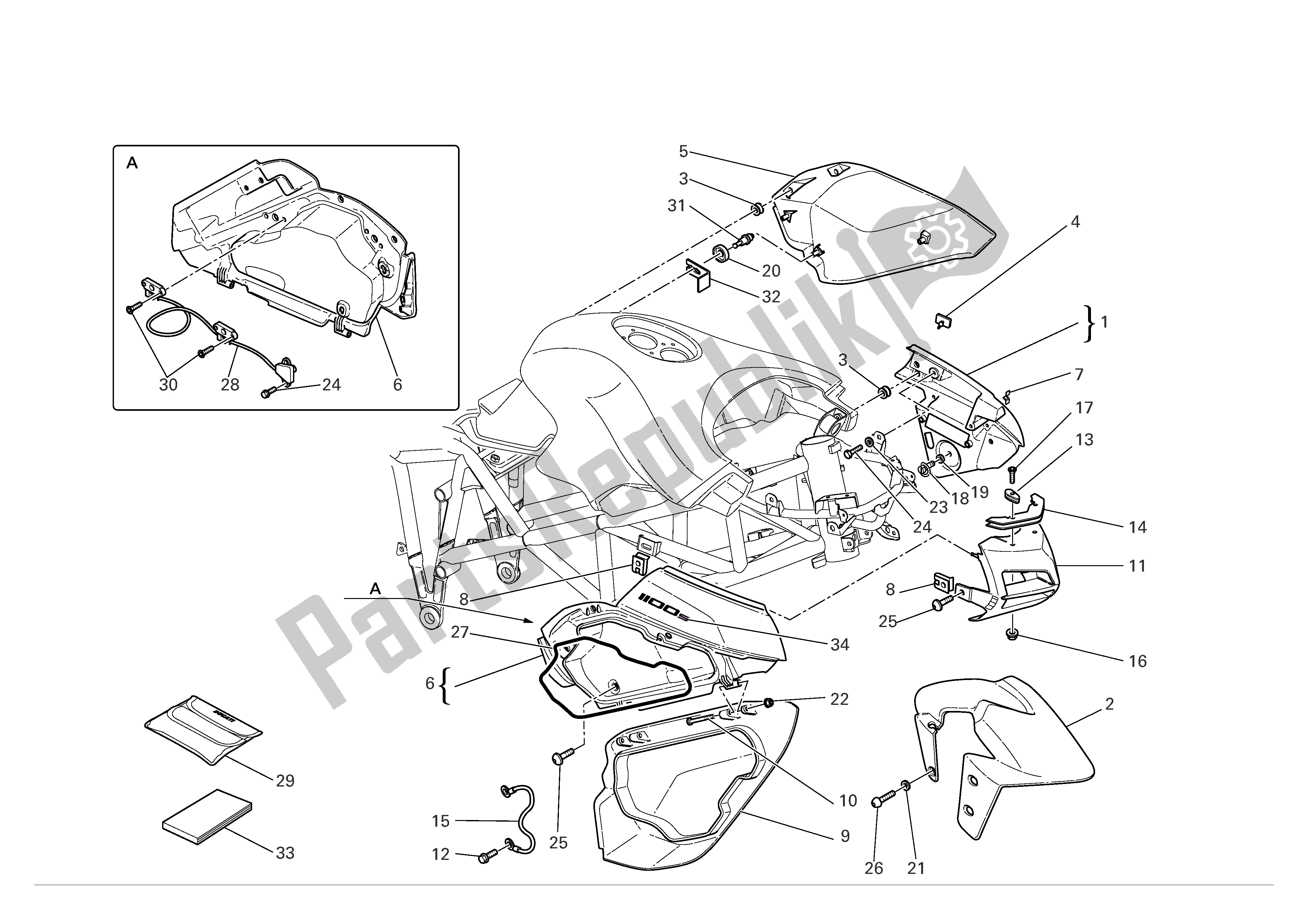 Alle onderdelen voor de Kuip van de Ducati Multistrada S 1100 2007