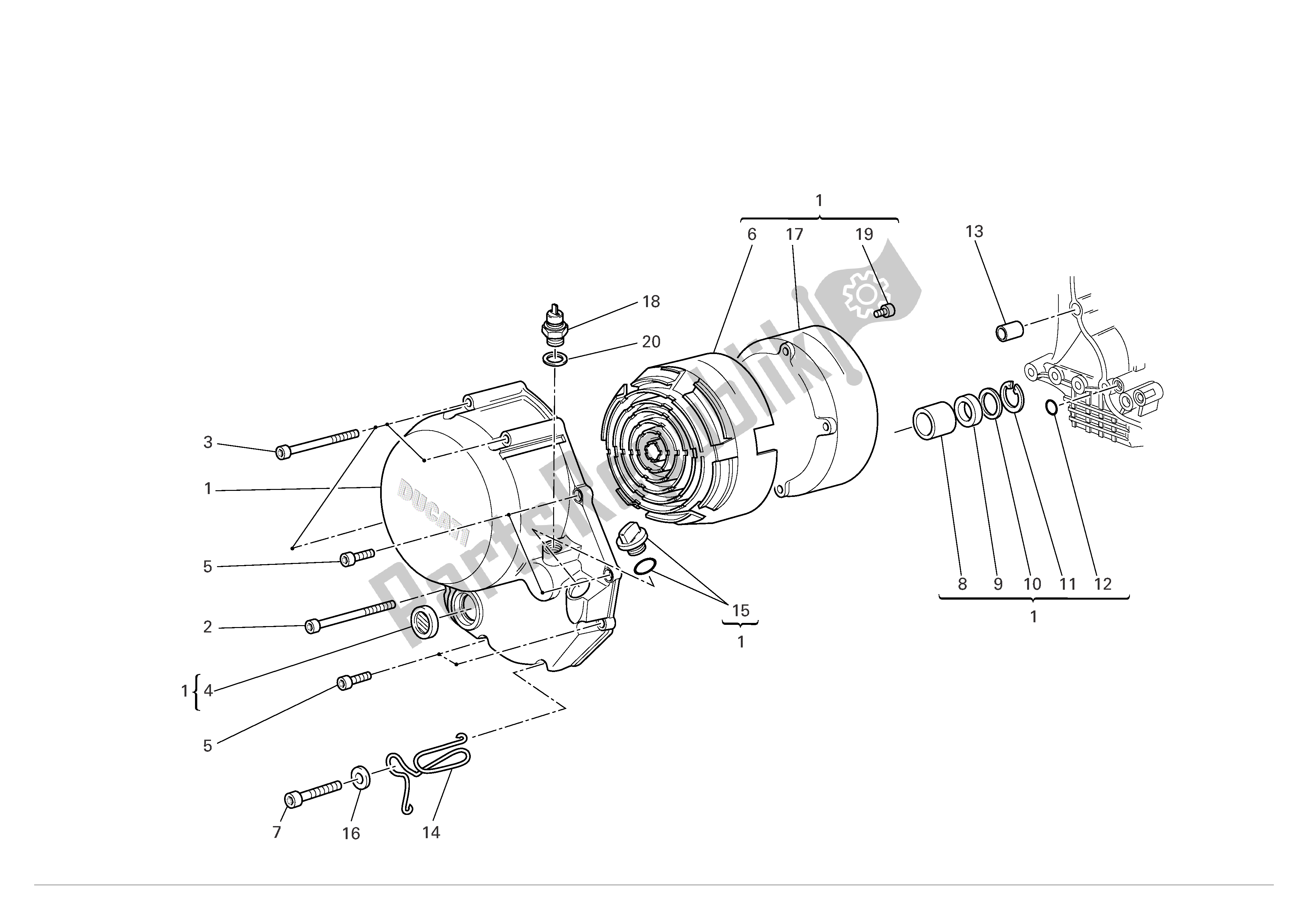 Alle onderdelen voor de Carterafdekking Aan De Koppelingszijde van de Ducati Multistrada S 1100 2007