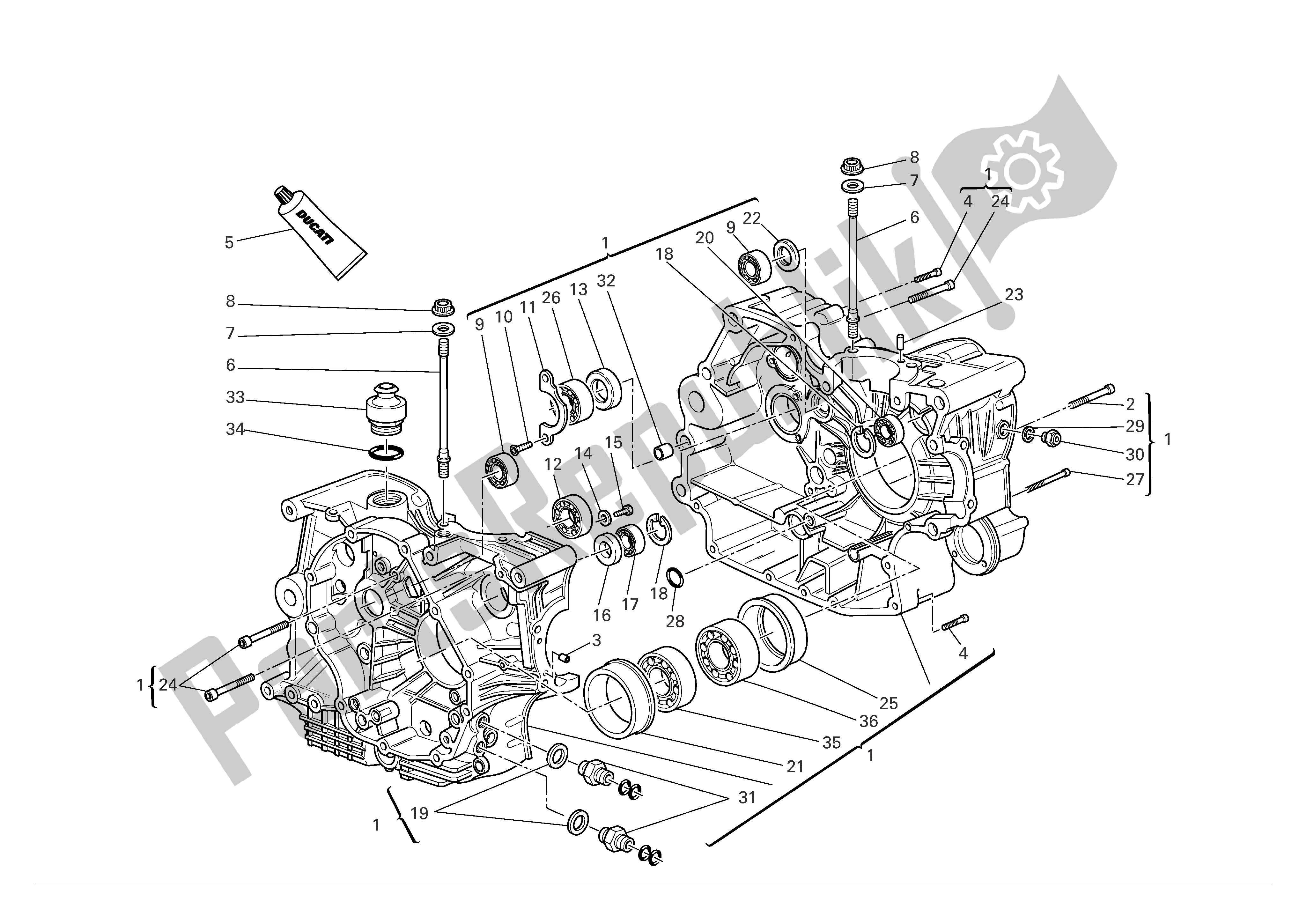 All parts for the Crankcase Halves of the Ducati Multistrada S 1100 2007