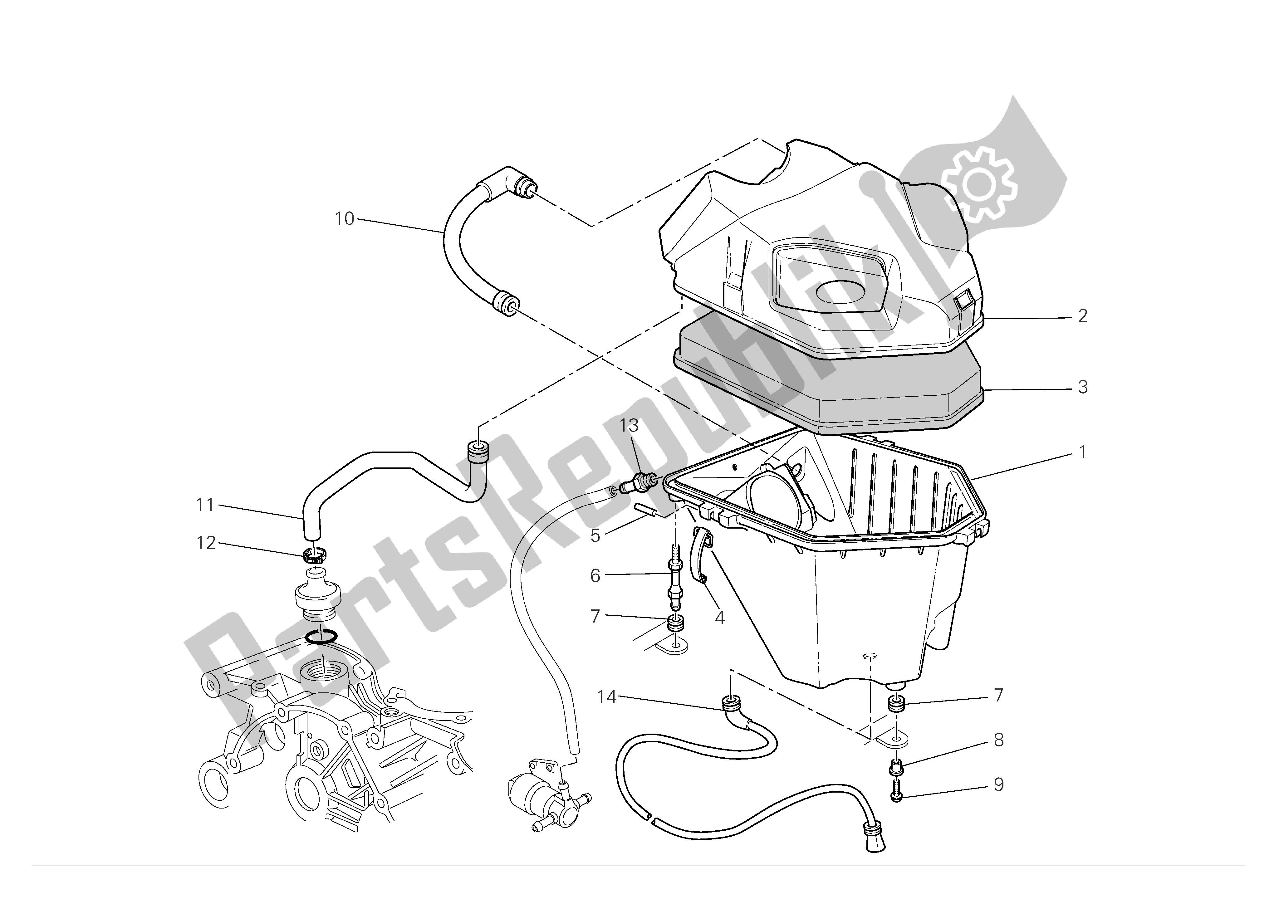 Alle onderdelen voor de Luchtinlaat - Olie-ontluchter van de Ducati Multistrada S 1100 2008