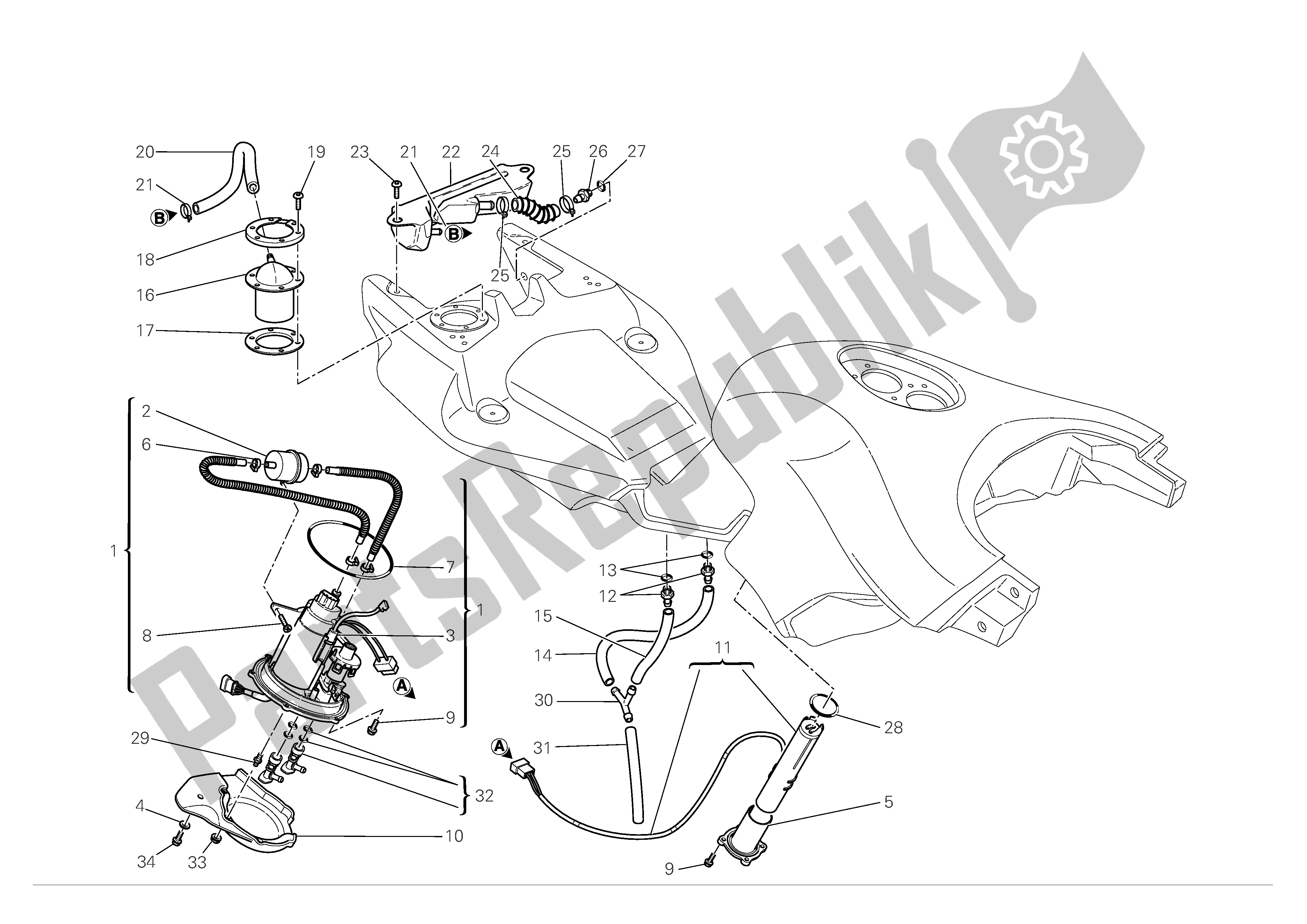 Alle onderdelen voor de Brandstof Systeem van de Ducati Multistrada S 1100 2008