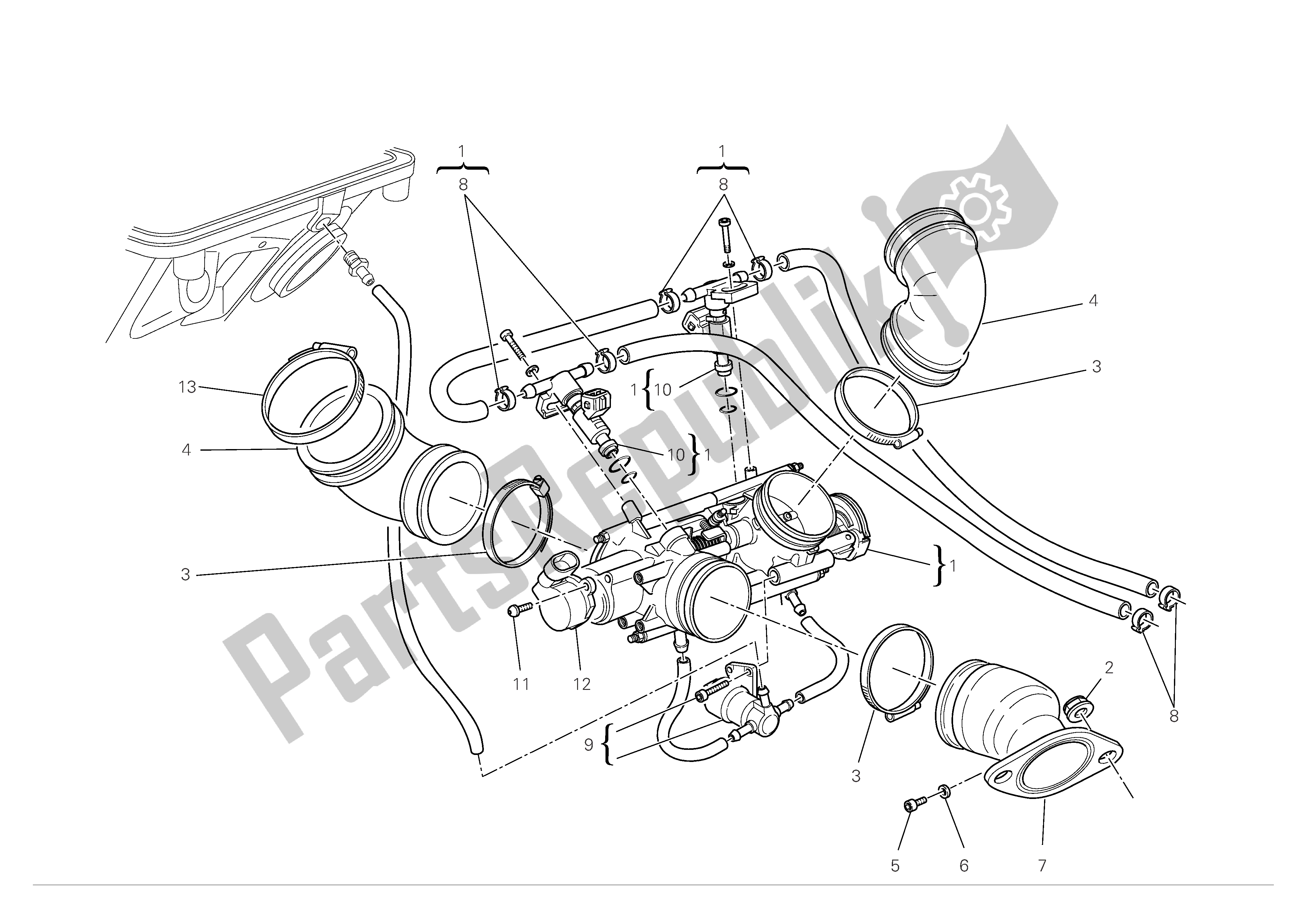 Alle onderdelen voor de Inlaatspruitstukken van de Ducati Multistrada S 1100 2008