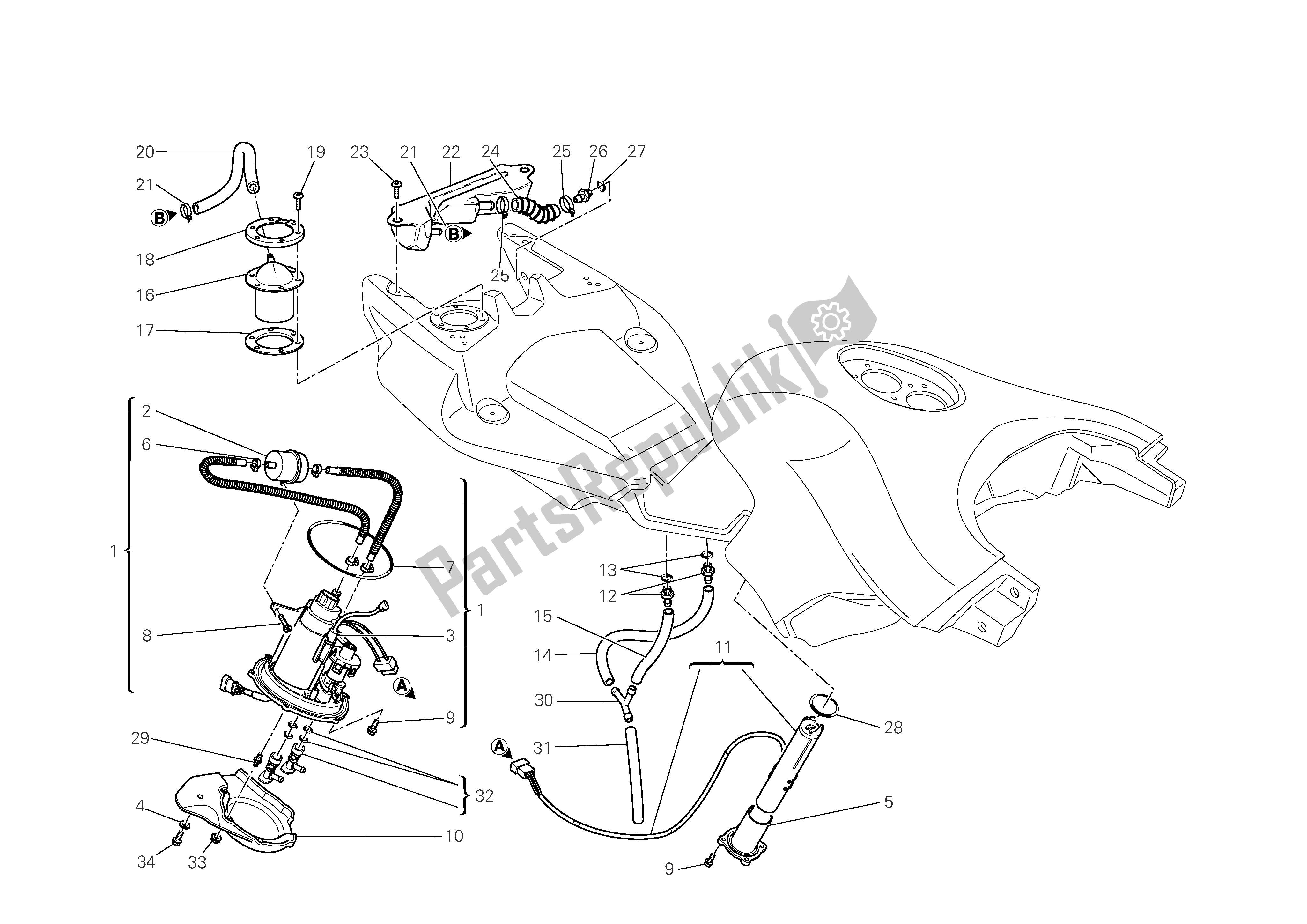 Alle onderdelen voor de Brandstof Systeem van de Ducati Multistrada S 1100 2009