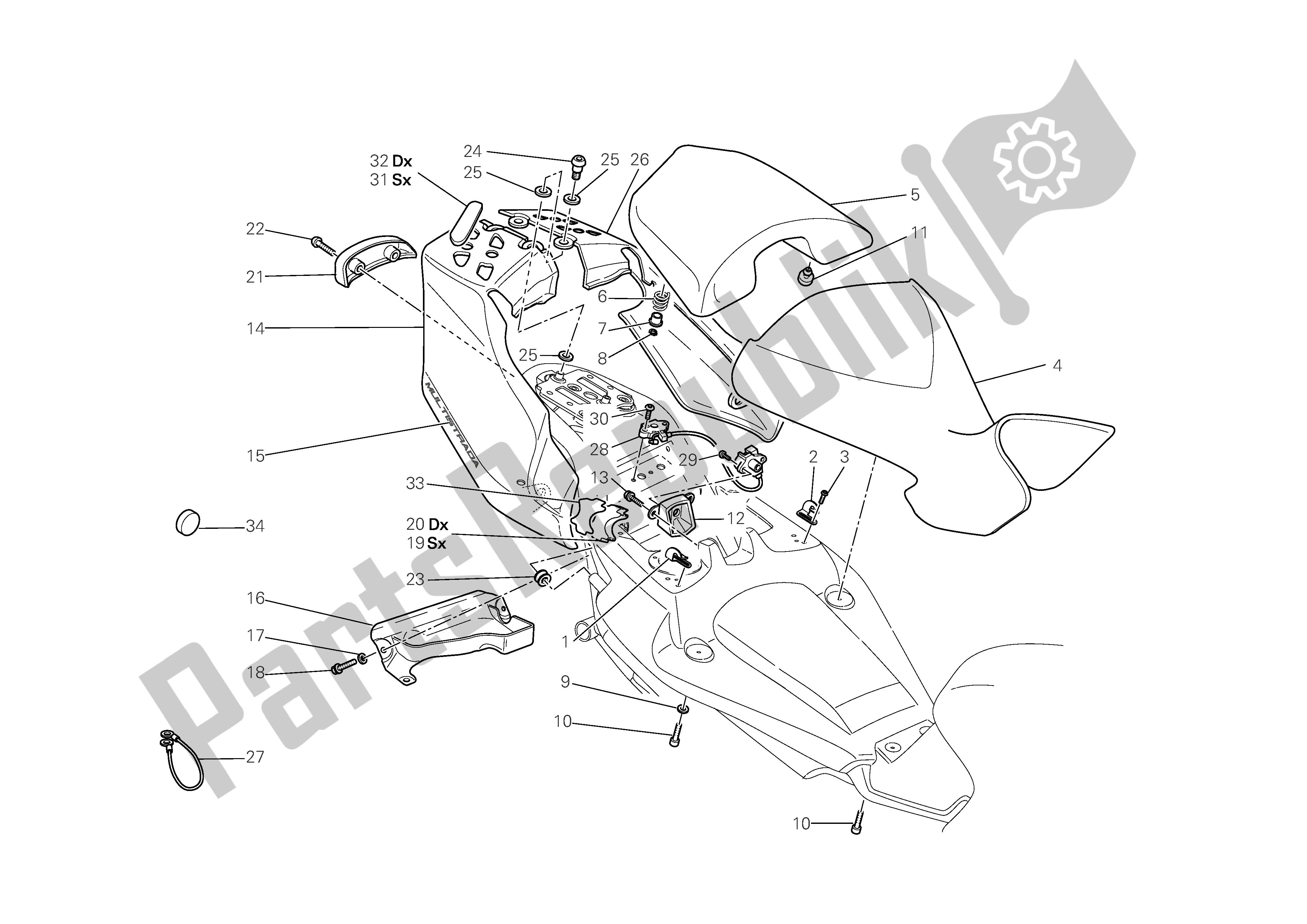 Alle onderdelen voor de Stoel van de Ducati Multistrada S 1100 2009