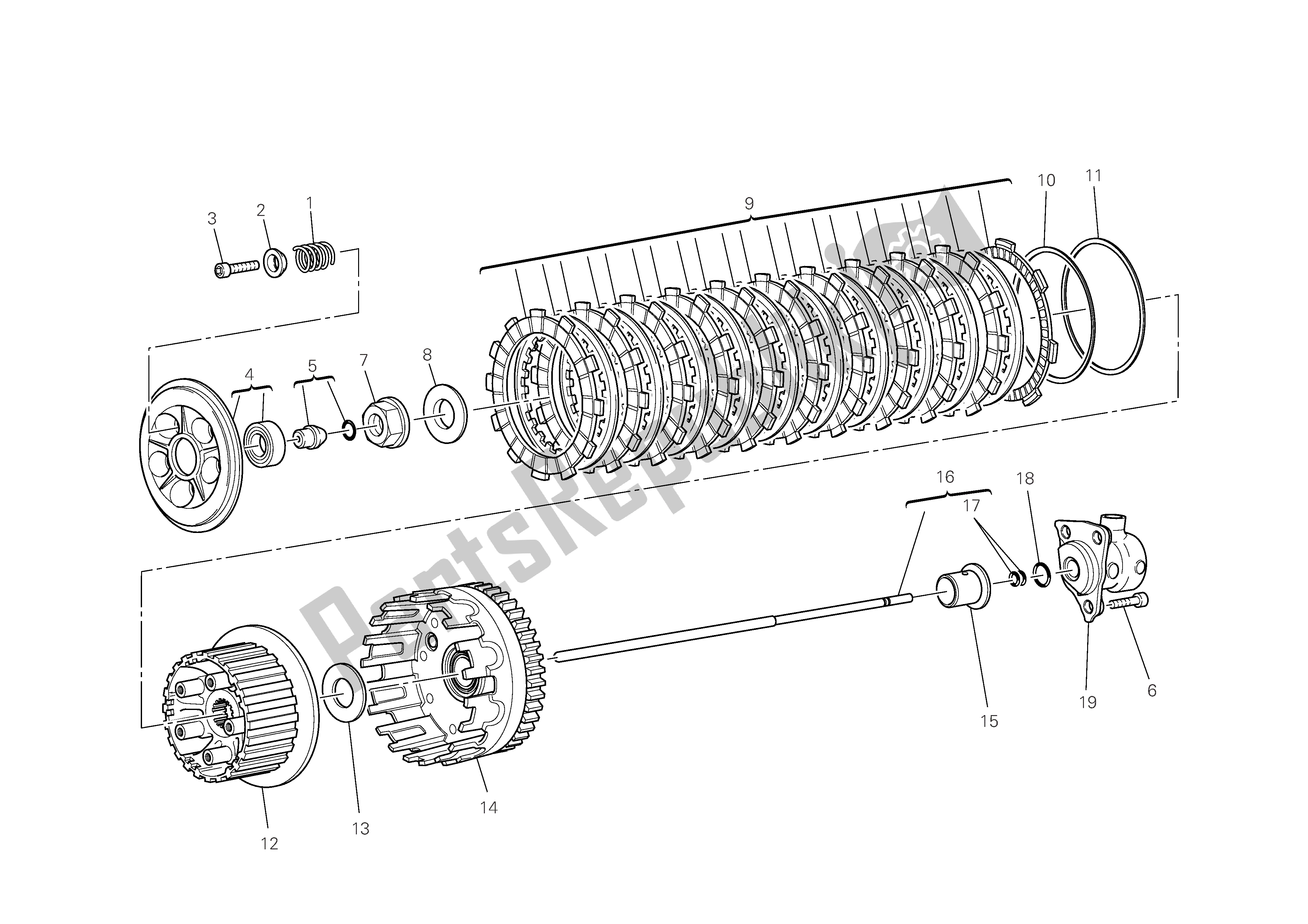 All parts for the Clutch of the Ducati Multistrada S 1100 2009