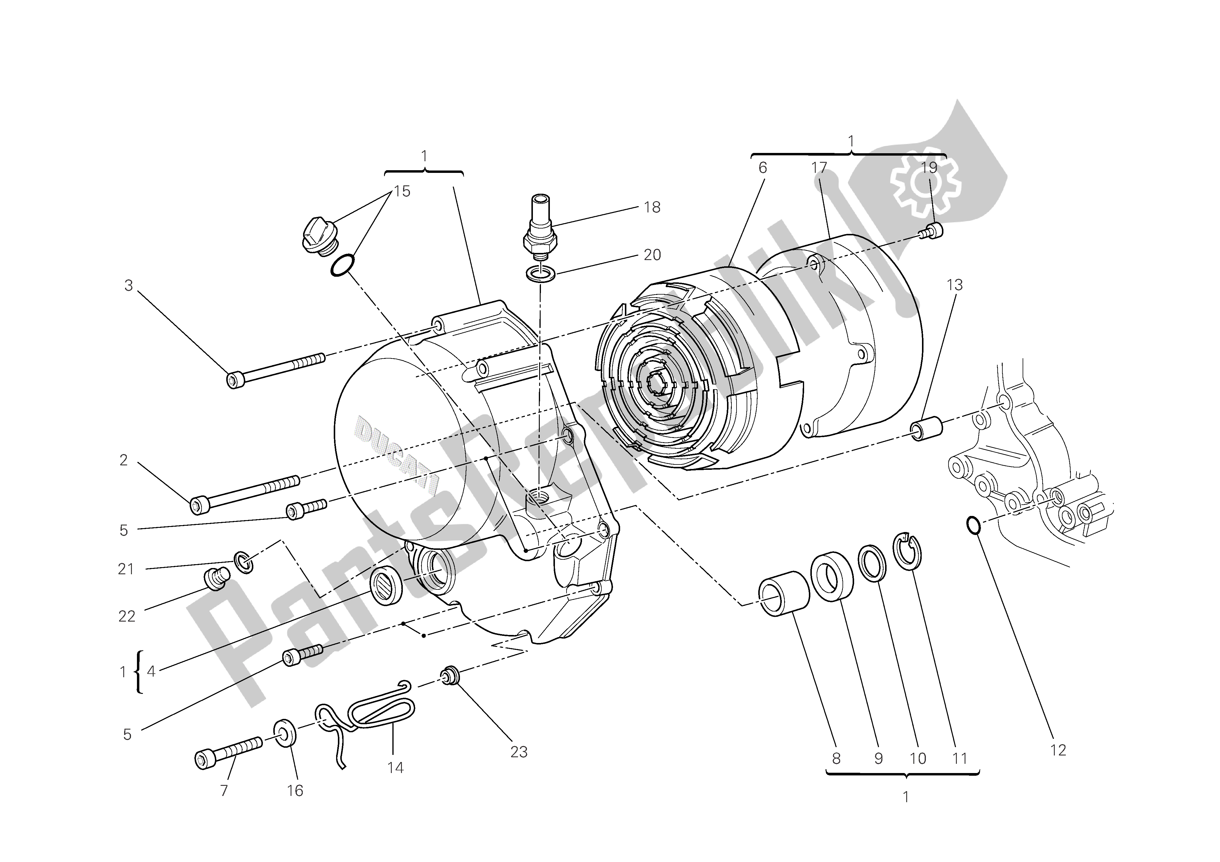 Alle onderdelen voor de Carterafdekking Aan De Koppelingszijde van de Ducati Multistrada S 1100 2009