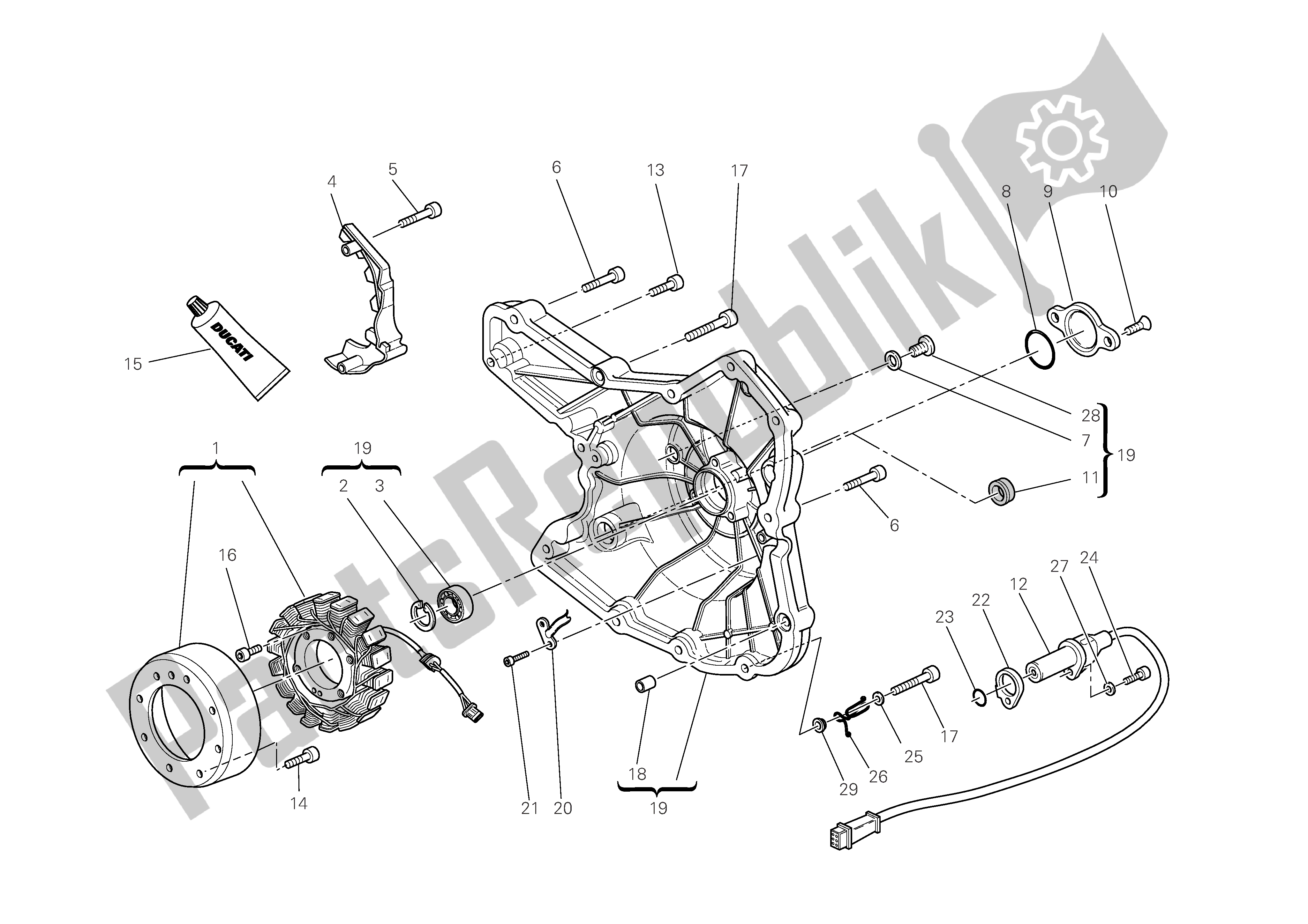 Alle onderdelen voor de Carterafdekking Aan Dynamo-zijde van de Ducati Multistrada S 1100 2009