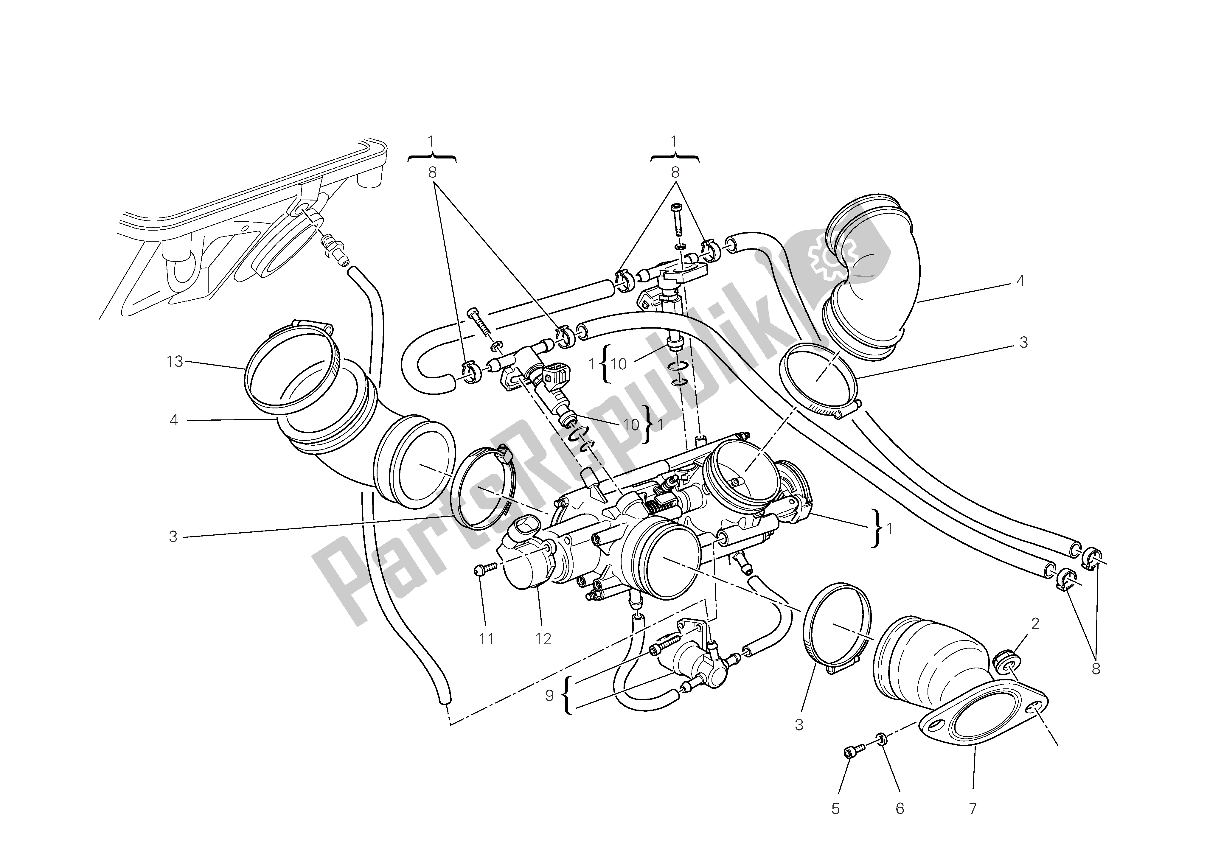 Alle onderdelen voor de Inlaatspruitstukken van de Ducati Multistrada S 1100 2009