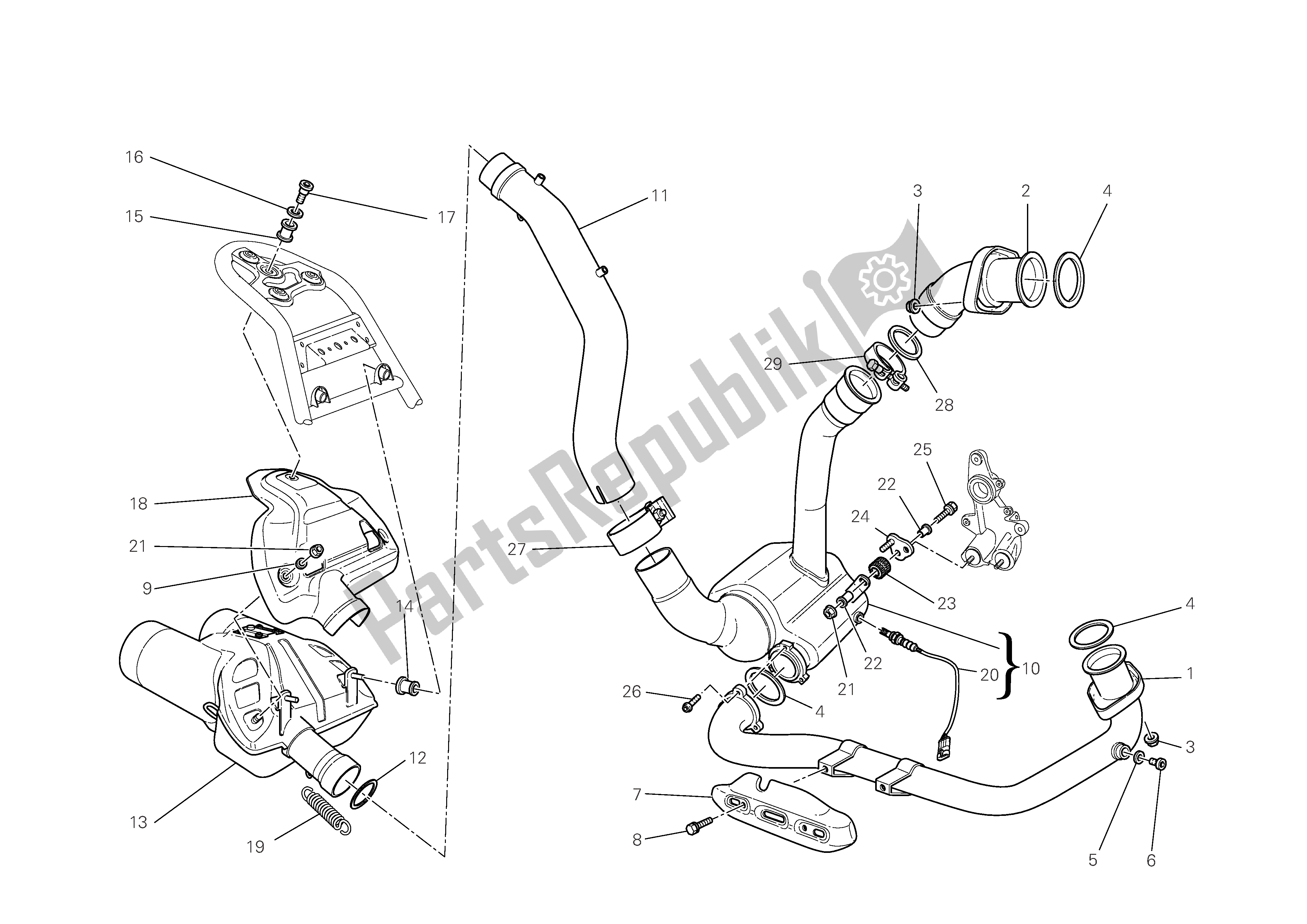 Tutte le parti per il Impianto Di Scarico del Ducati Multistrada S 1100 2009