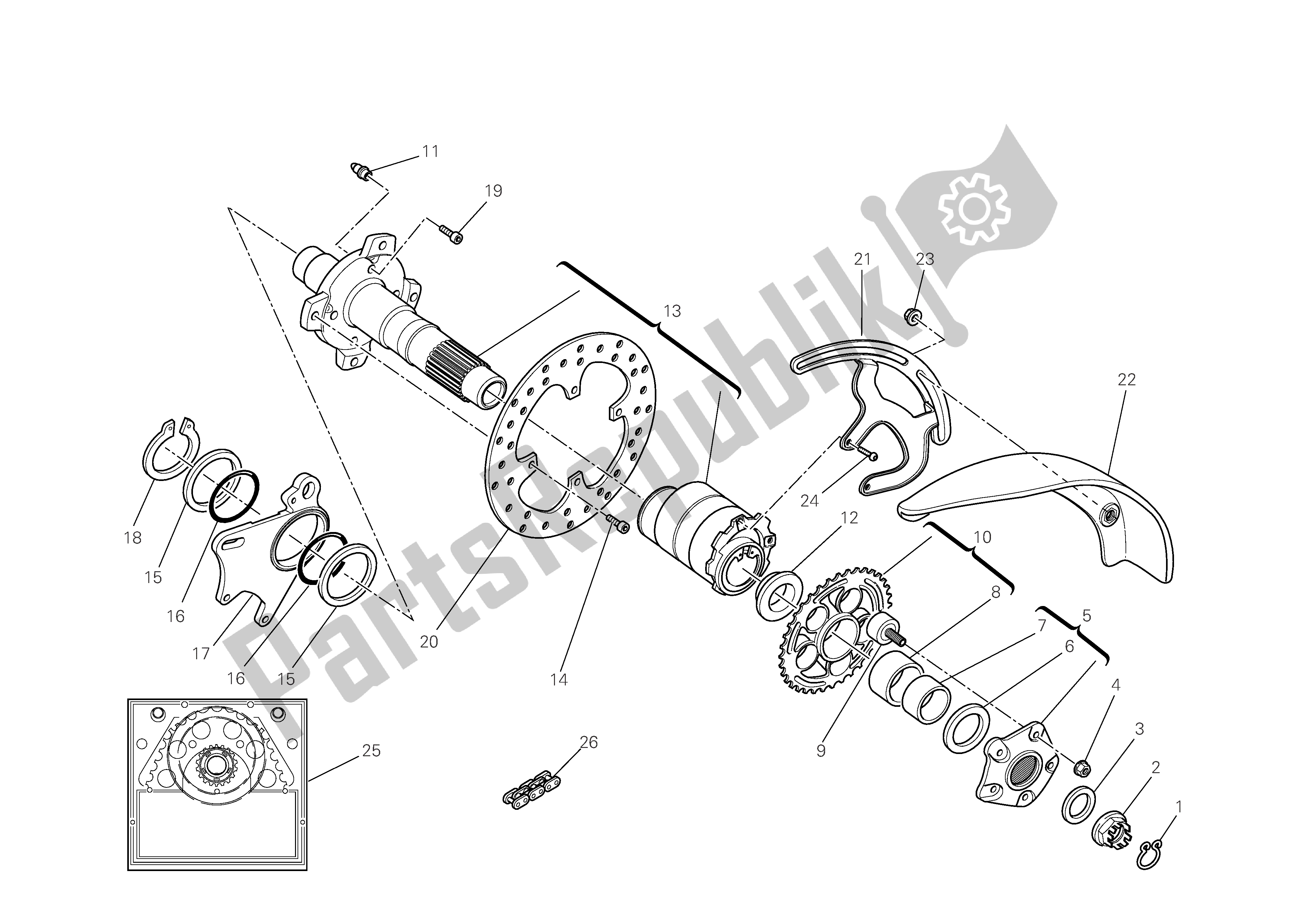 Tutte le parti per il Asse Ruota Posteriore del Ducati Multistrada S 1100 2009