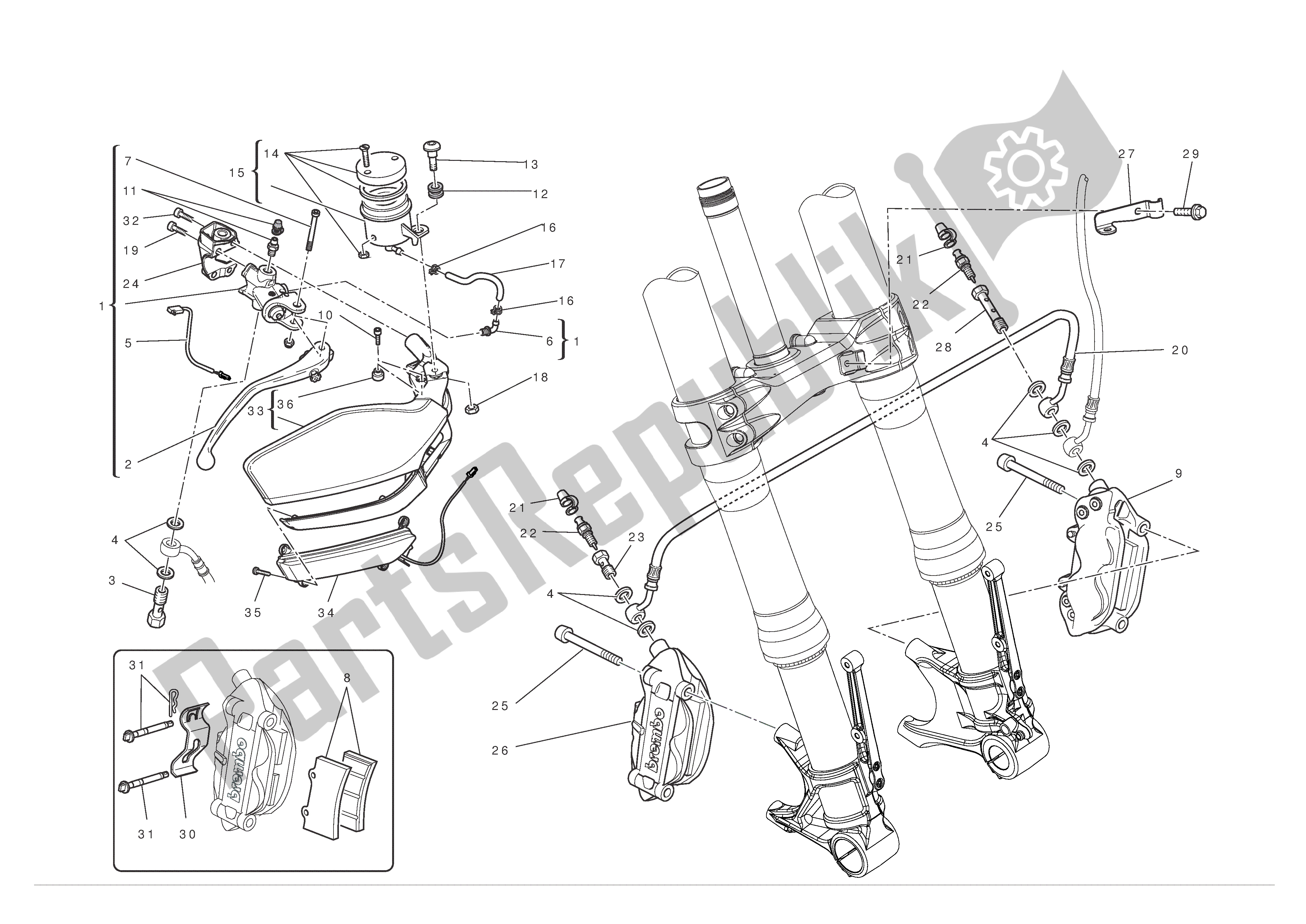 Alle onderdelen voor de Voor Rem van de Ducati Multistrada S ABS 1200 2010
