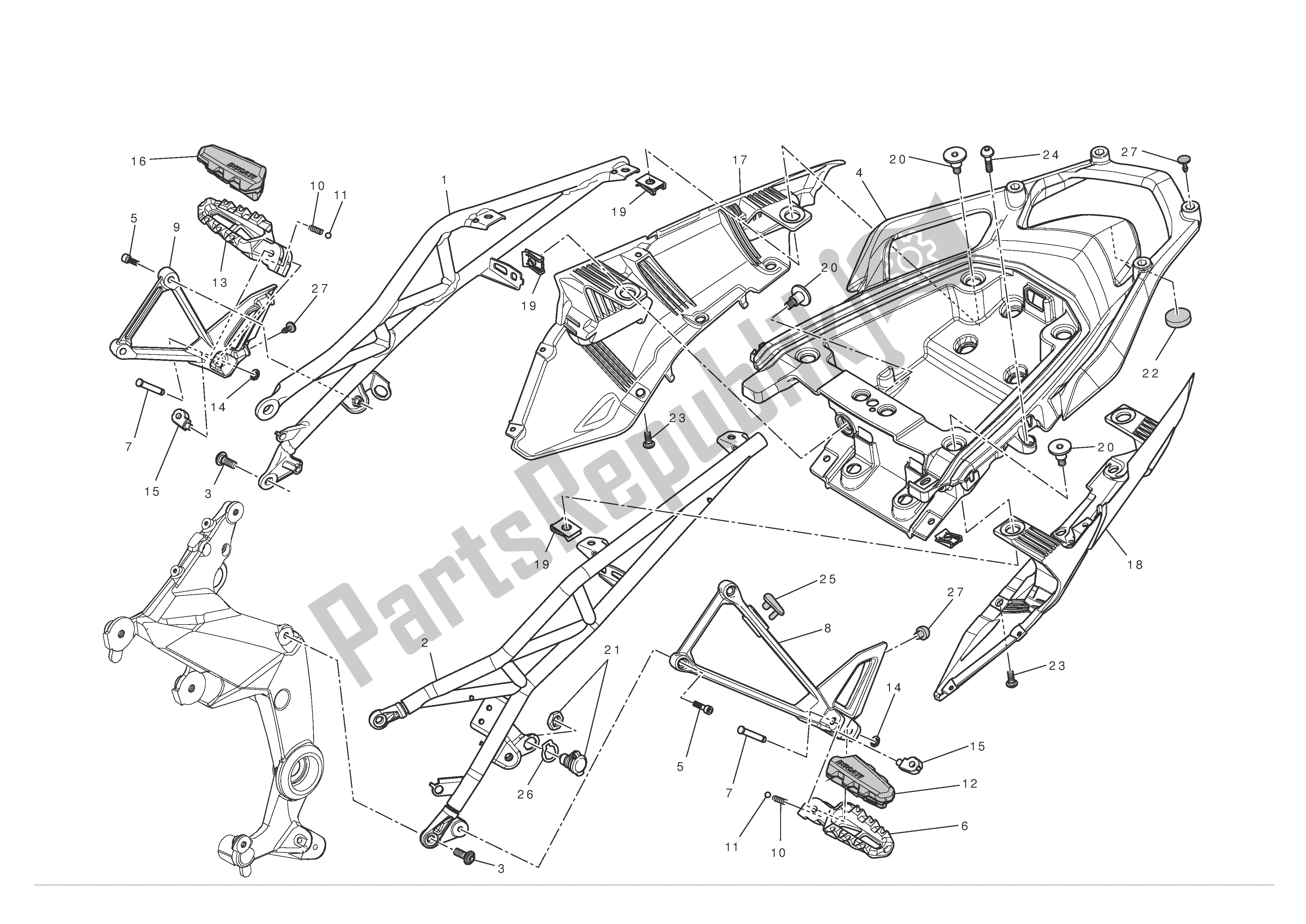 Toutes les pièces pour le Faux-châssis Arrière du Ducati Multistrada S ABS 1200 2010