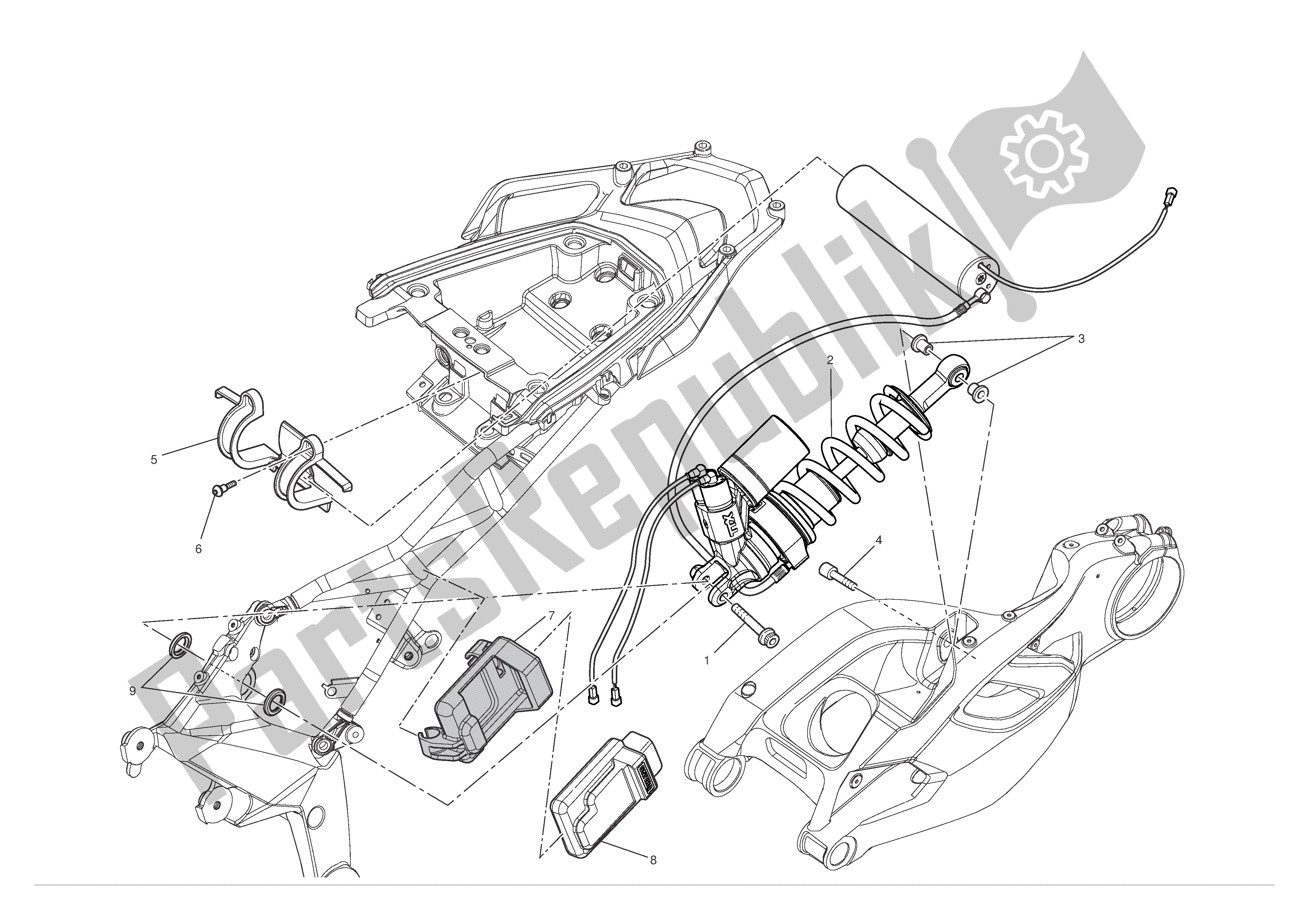 Alle onderdelen voor de Achtervering van de Ducati Multistrada S ABS 1200 2010