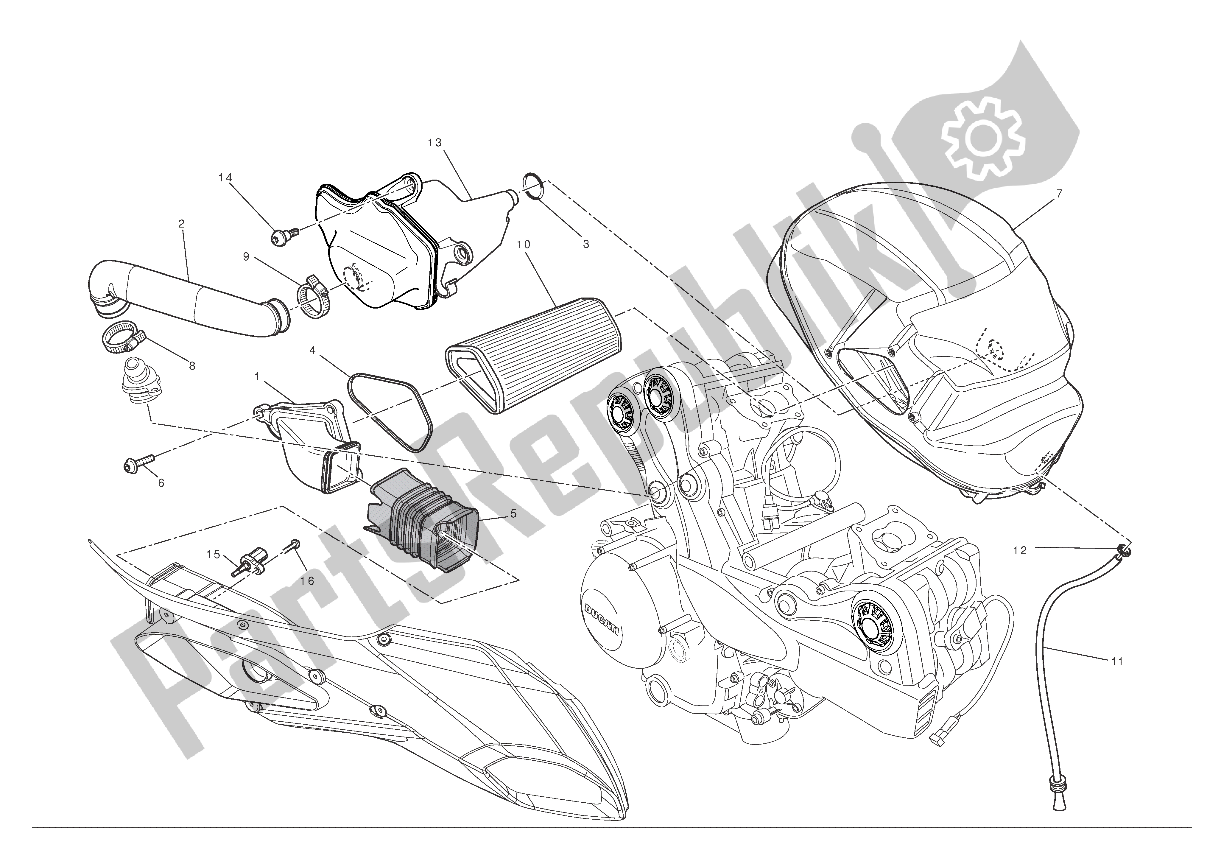 Alle onderdelen voor de Luchtinlaat - Olie-ontluchter van de Ducati Multistrada S ABS 1200 2010