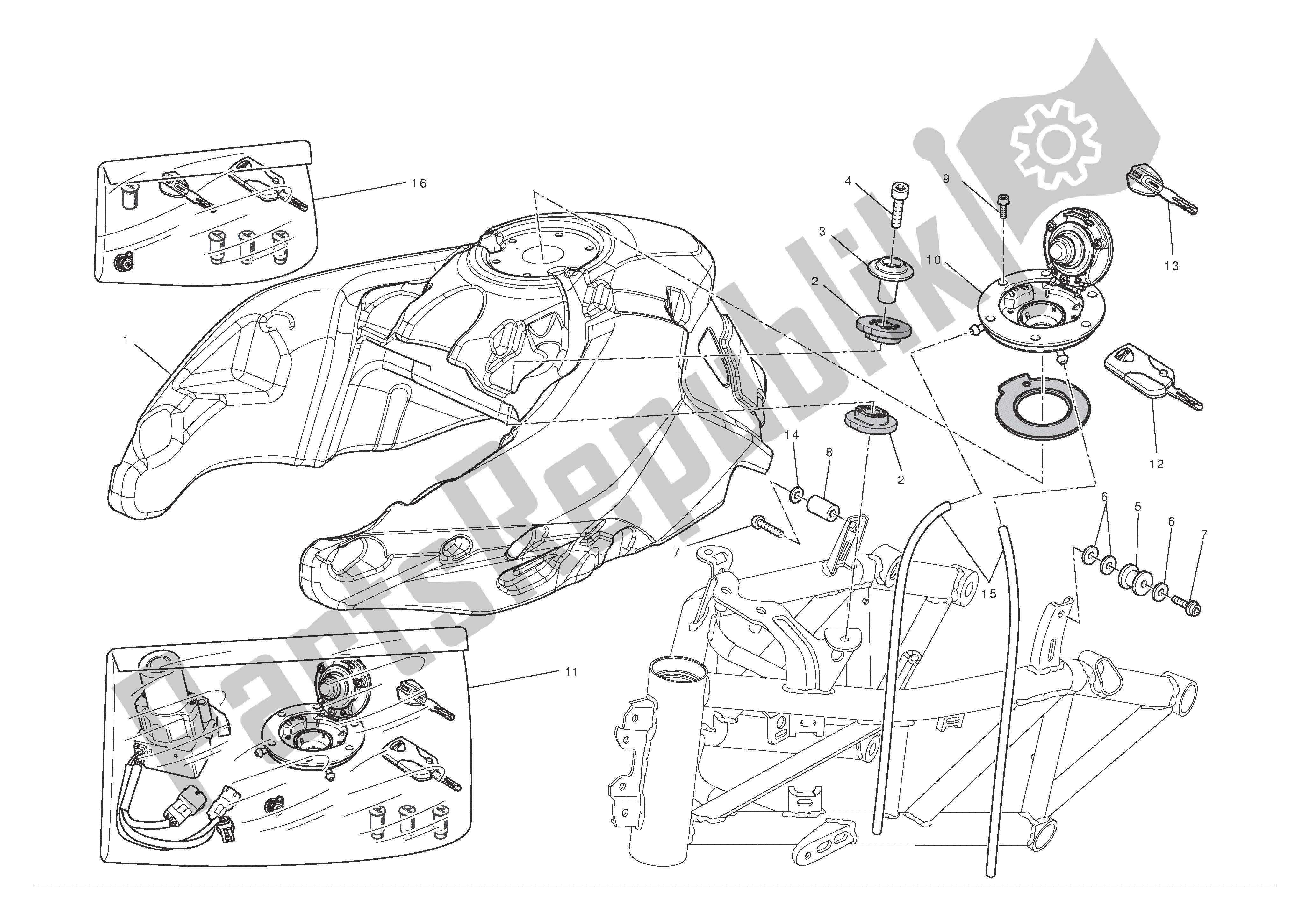 Alle onderdelen voor de Benzinetank van de Ducati Multistrada S ABS 1200 2010