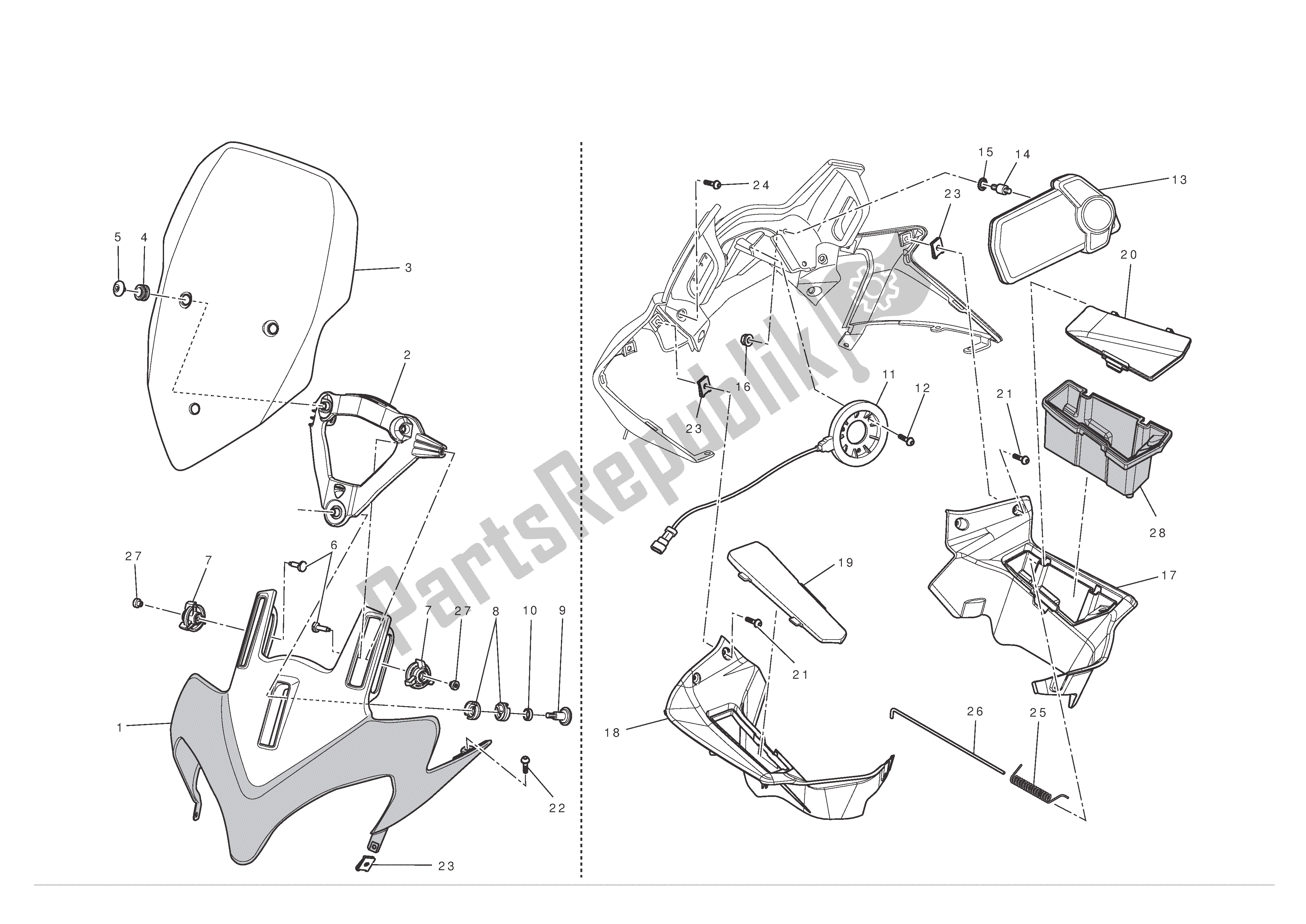 Alle onderdelen voor de Koplamp Kuip van de Ducati Multistrada S ABS 1200 2010