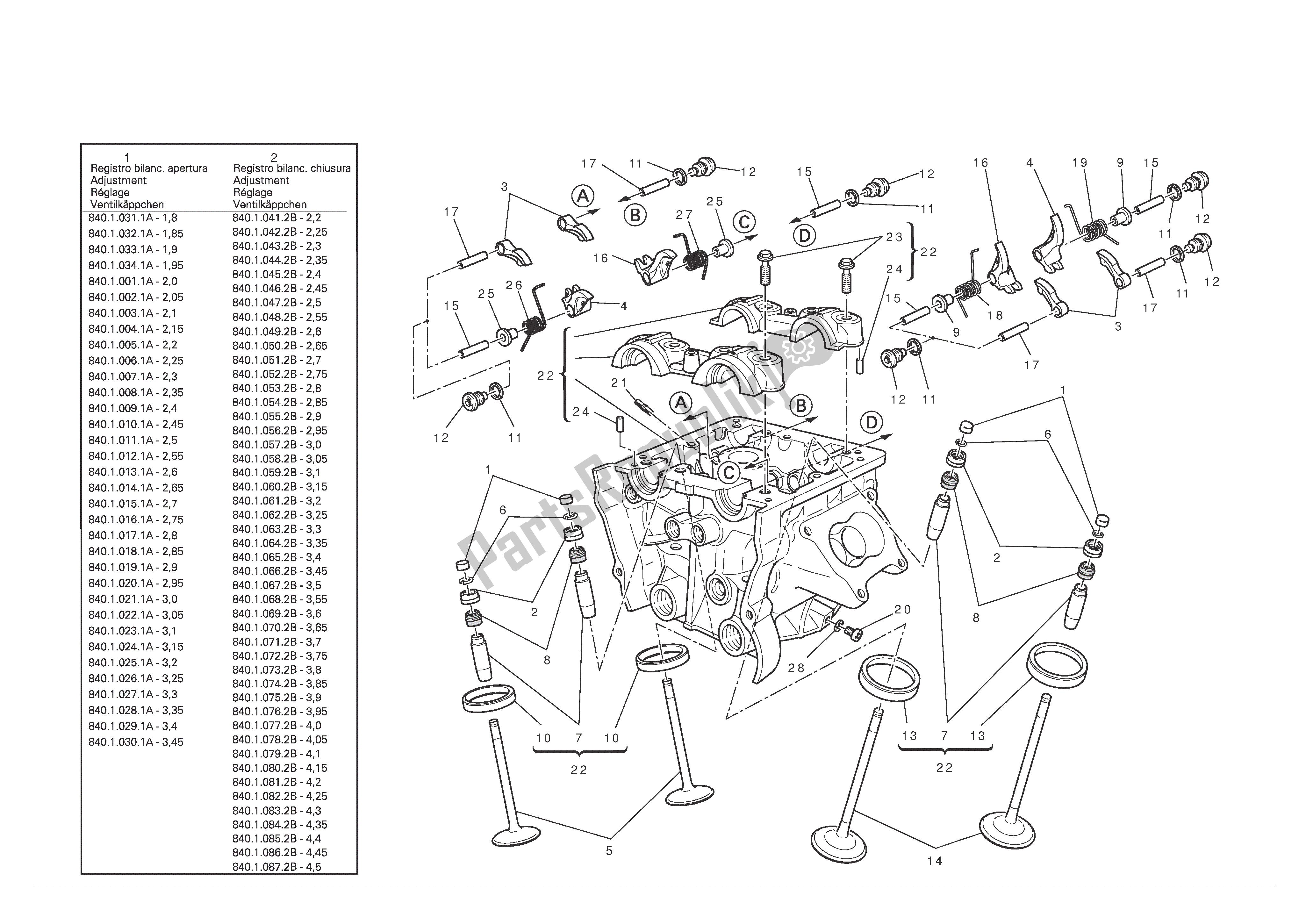 Alle onderdelen voor de Verticale Cilinderkop van de Ducati Multistrada S ABS 1200 2010