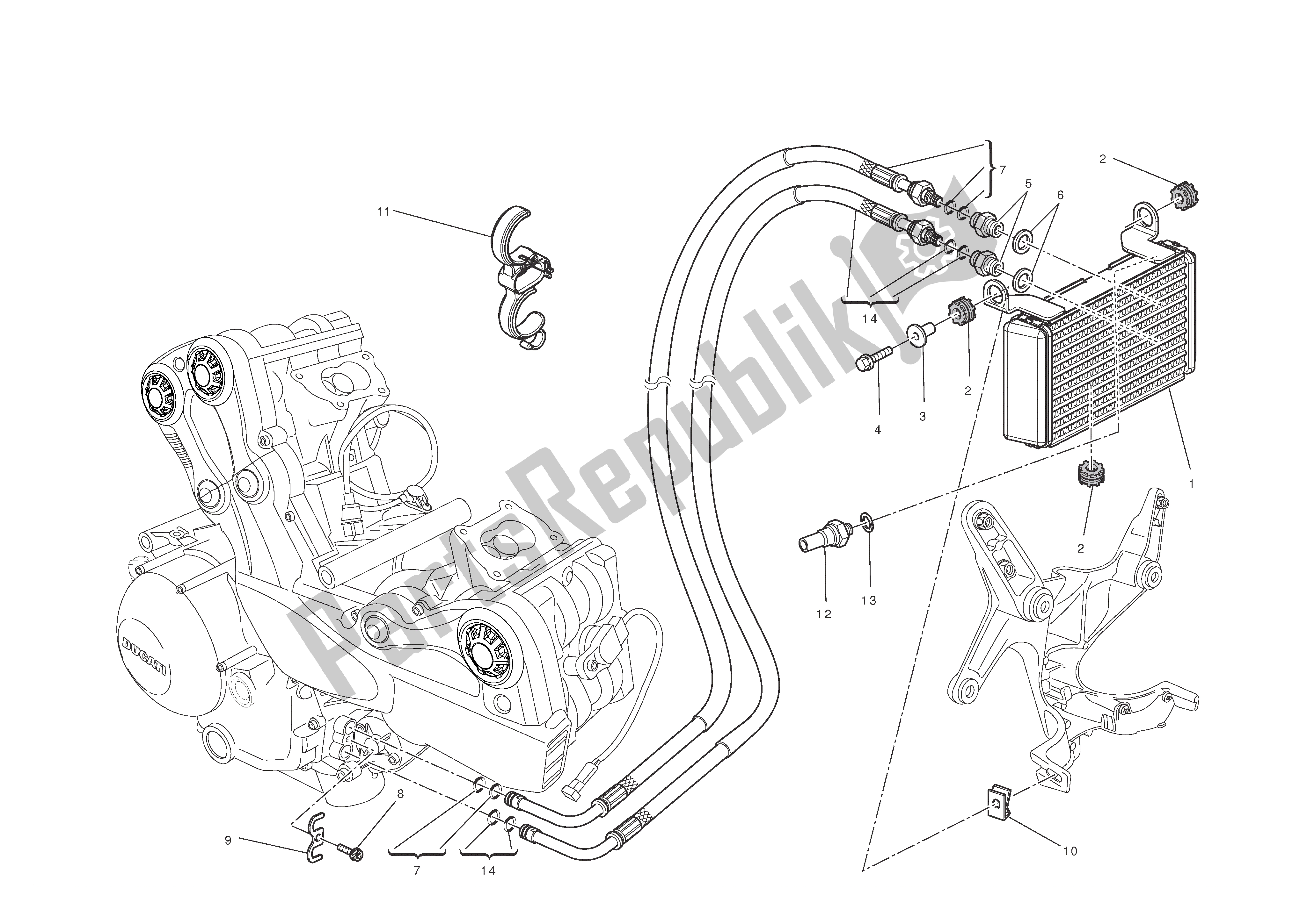 Alle onderdelen voor de Olie Koeler van de Ducati Multistrada S ABS 1200 2010