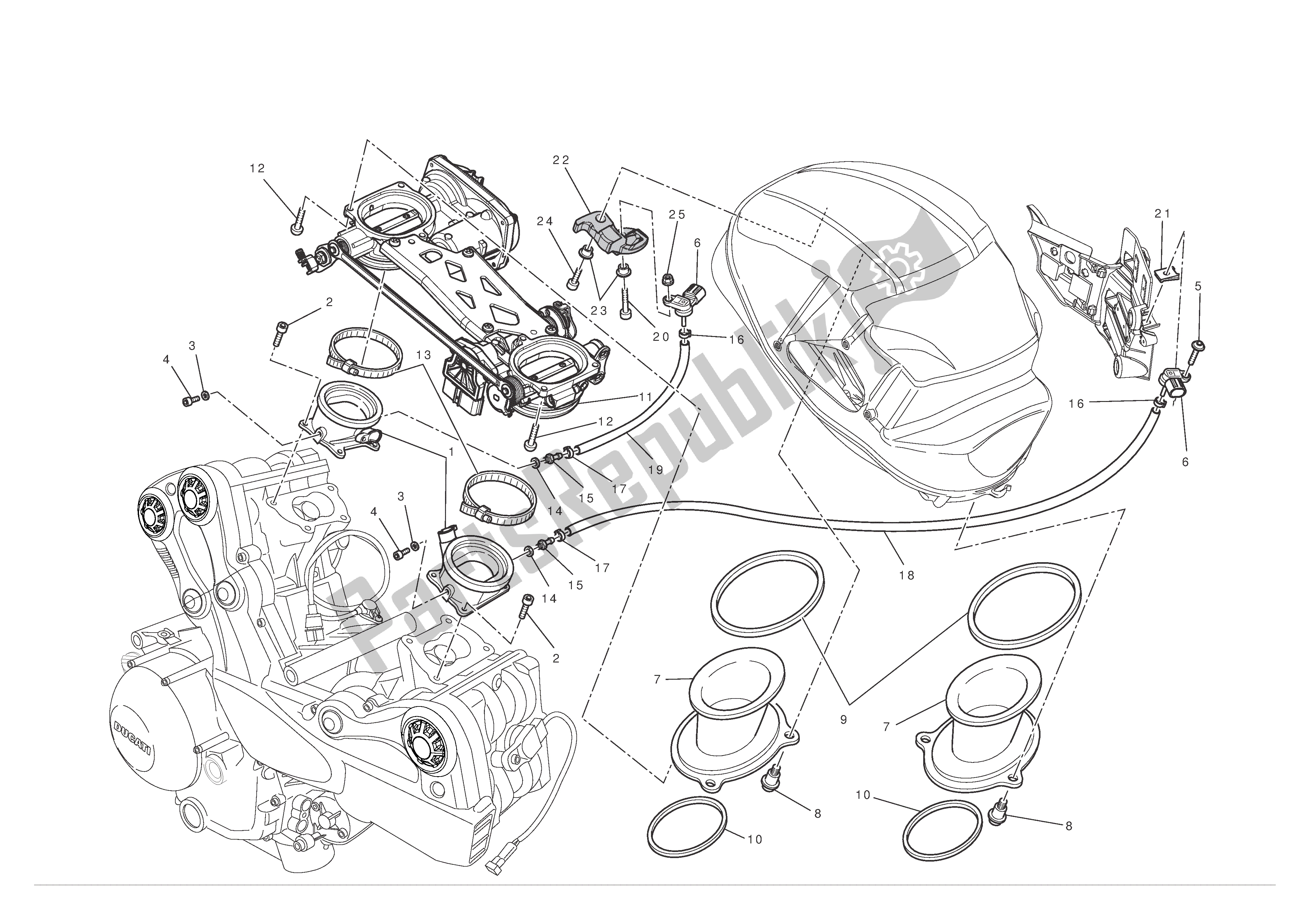 All parts for the Throttle Body of the Ducati Multistrada S ABS 1200 2010