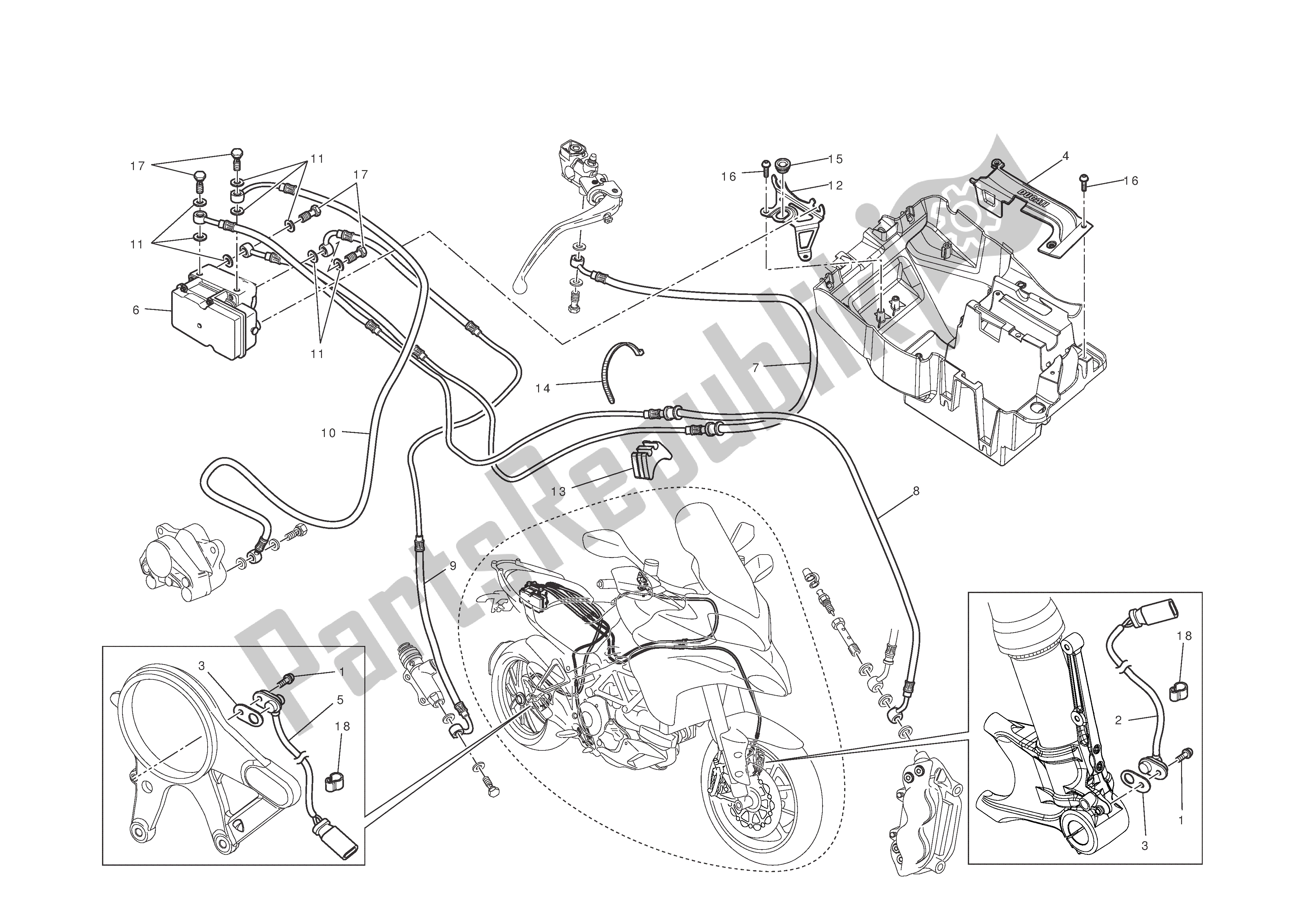 Alle onderdelen voor de Antiblokkeersysteem (abs) van de Ducati Multistrada T ABS 1200 2010