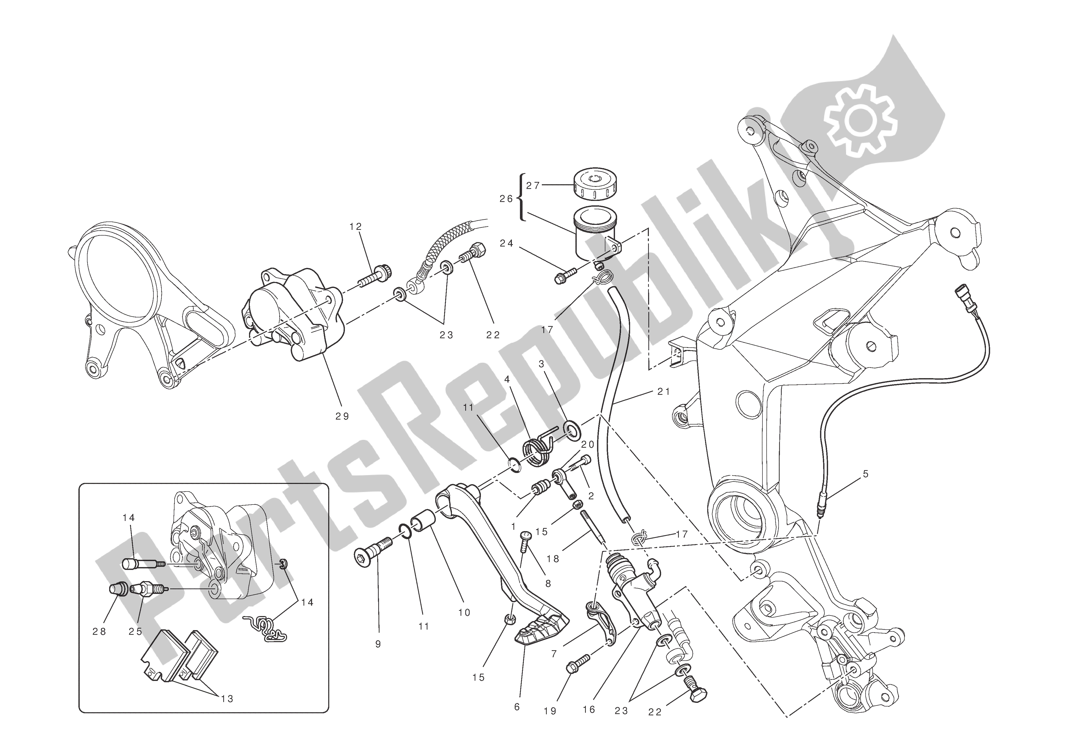 Alle onderdelen voor de Achterrem van de Ducati Multistrada T ABS 1200 2010
