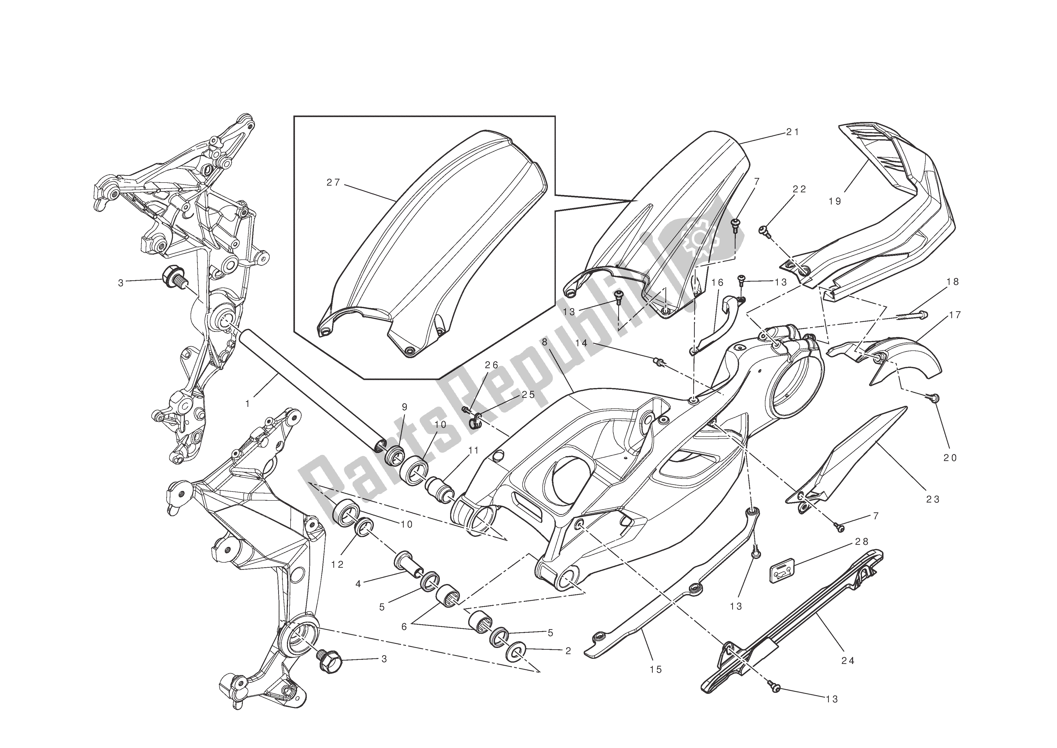 Alle onderdelen voor de Achterbrug van de Ducati Multistrada T ABS 1200 2010