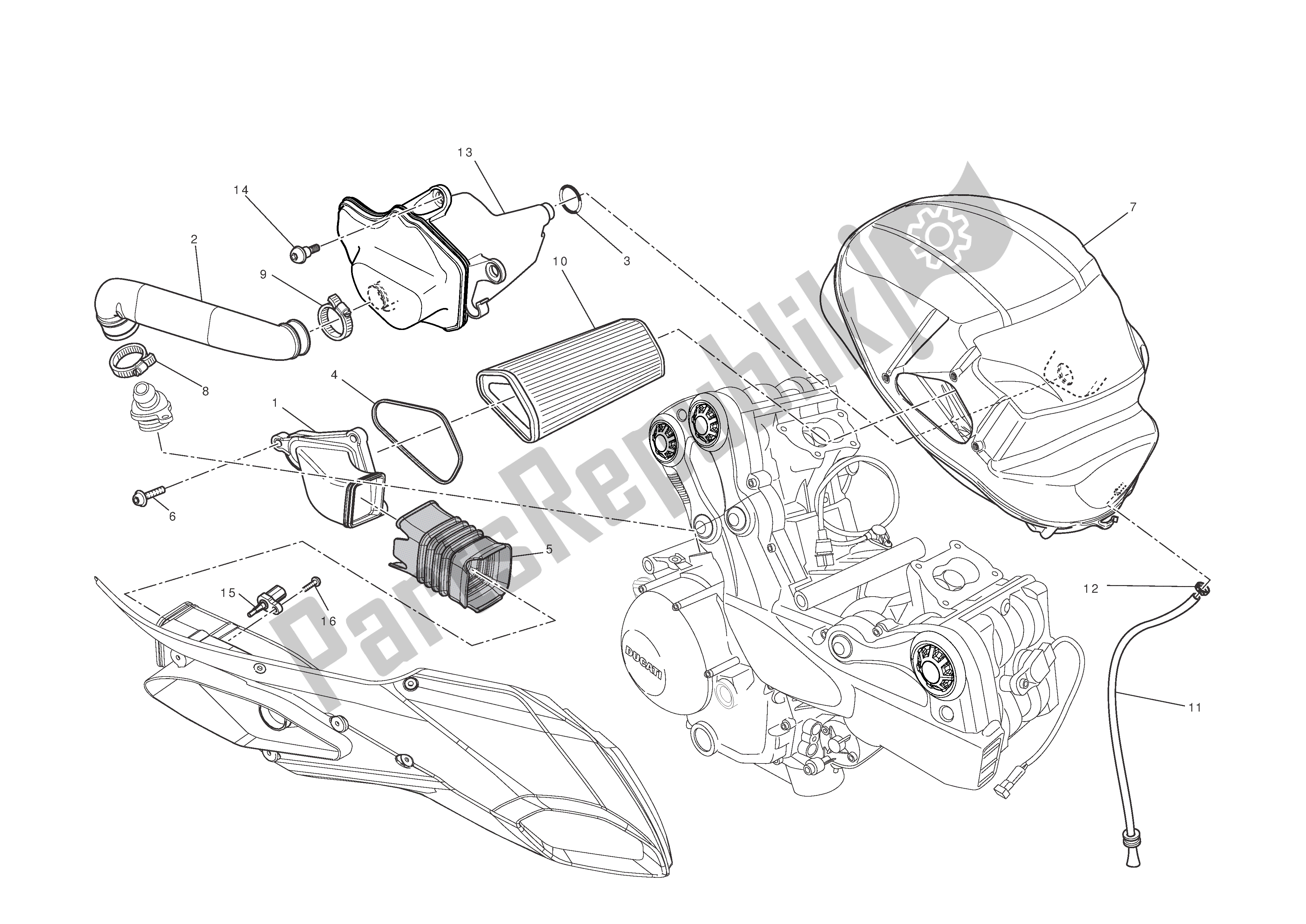 Alle onderdelen voor de Luchtinlaat - Olie-ontluchter van de Ducati Multistrada T ABS 1200 2010