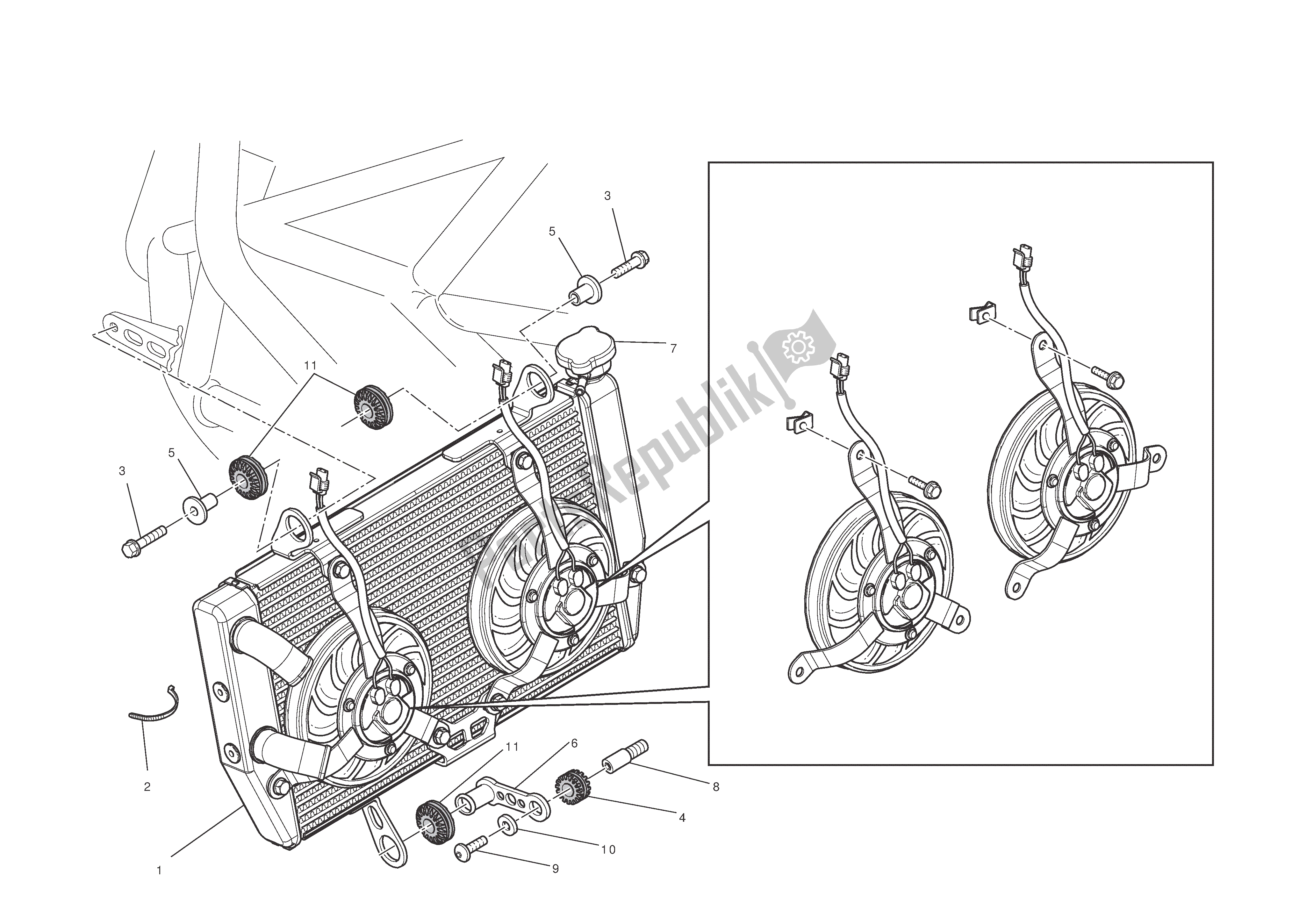 Alle onderdelen voor de Radiator van de Ducati Multistrada T ABS 1200 2010