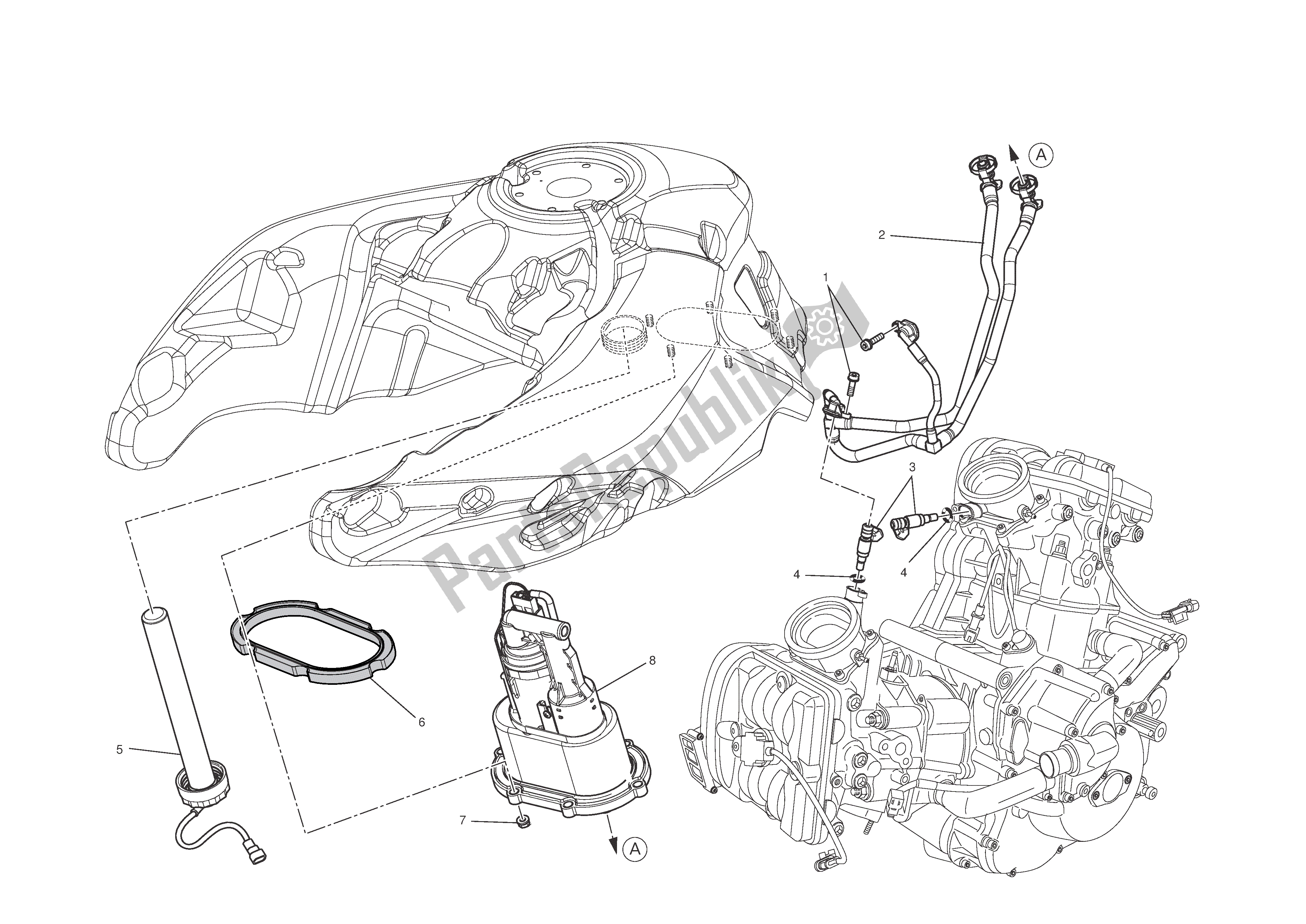 Tutte le parti per il Sistema Di Alimentazione Carburante del Ducati Multistrada T ABS 1200 2010