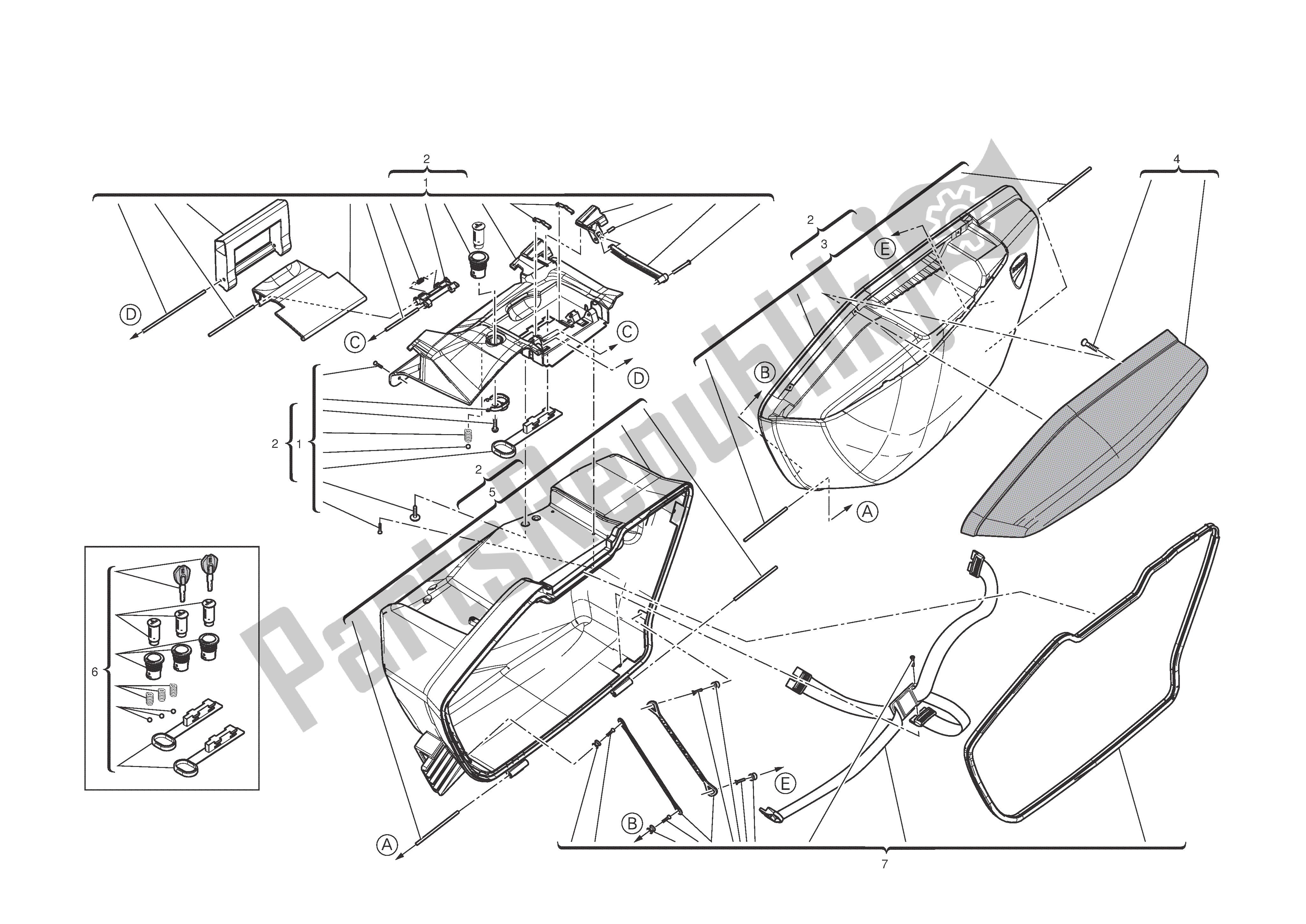 Tutte le parti per il L. H. Borsa del Ducati Multistrada T ABS 1200 2010