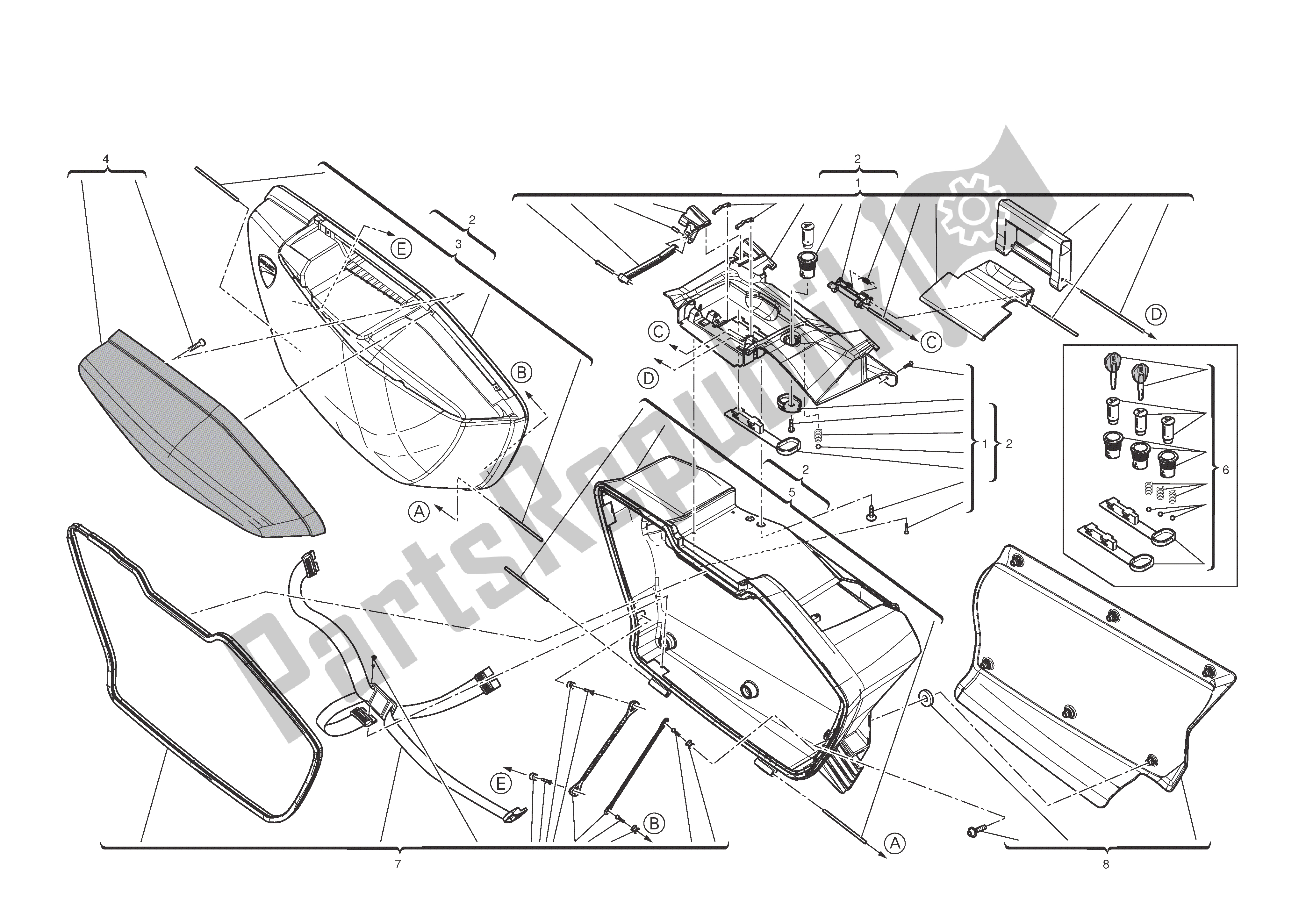 Tutte le parti per il R. H. Borsa del Ducati Multistrada T ABS 1200 2010