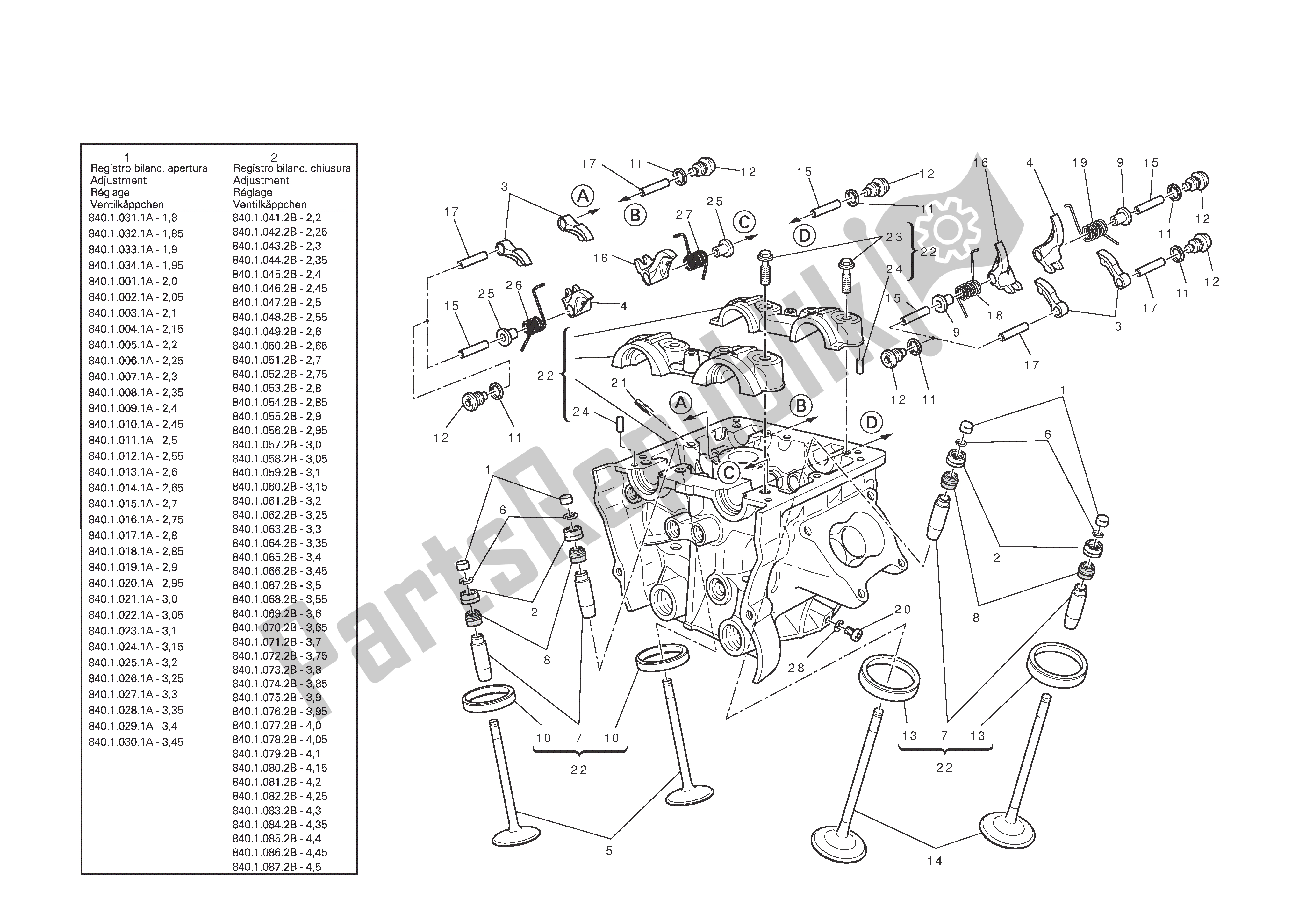 Tutte le parti per il Testata Verticale del Ducati Multistrada T ABS 1200 2010