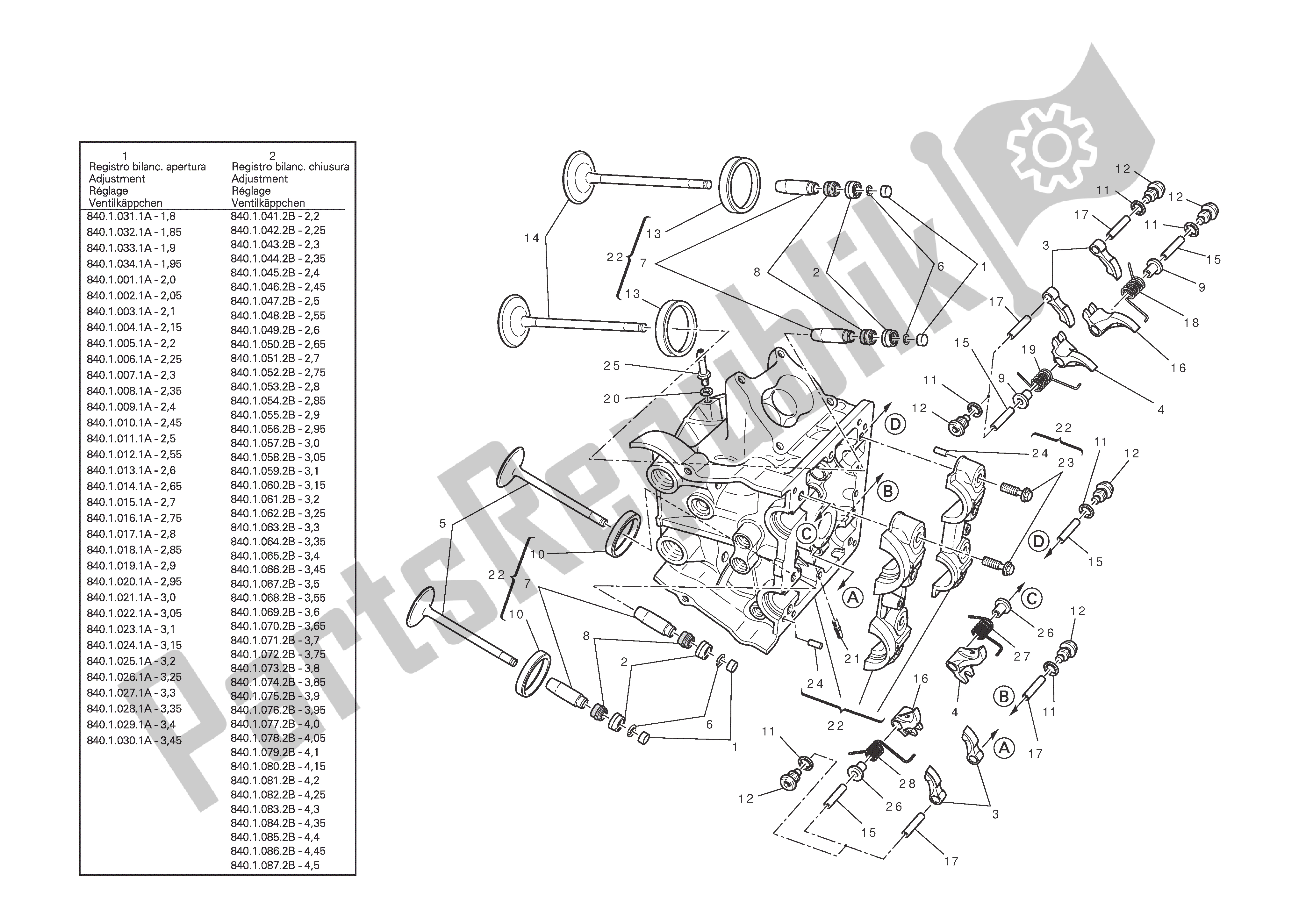 Tutte le parti per il Testata Orizzontale del Ducati Multistrada T ABS 1200 2010