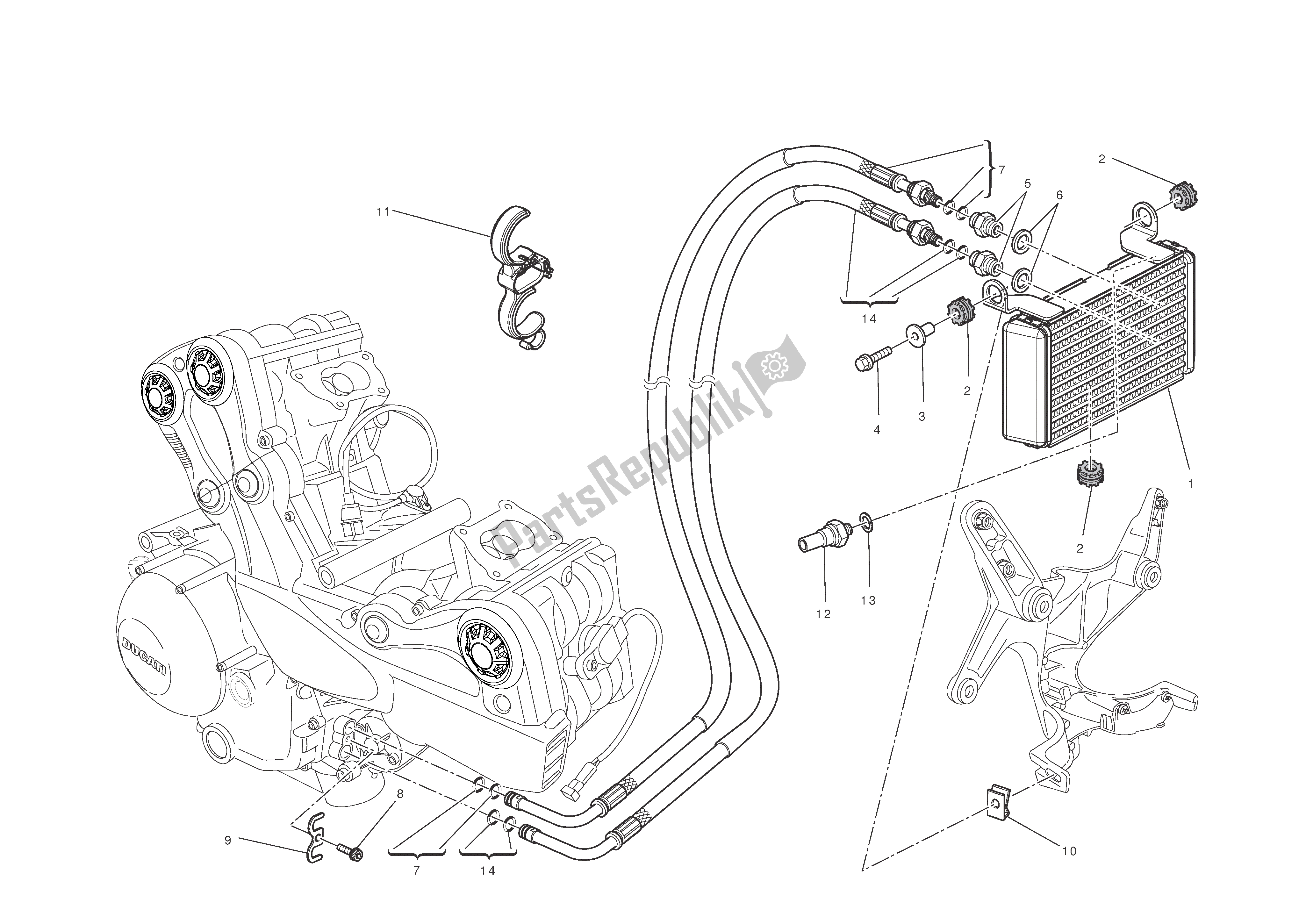 Alle onderdelen voor de Olie Koeler van de Ducati Multistrada T ABS 1200 2010