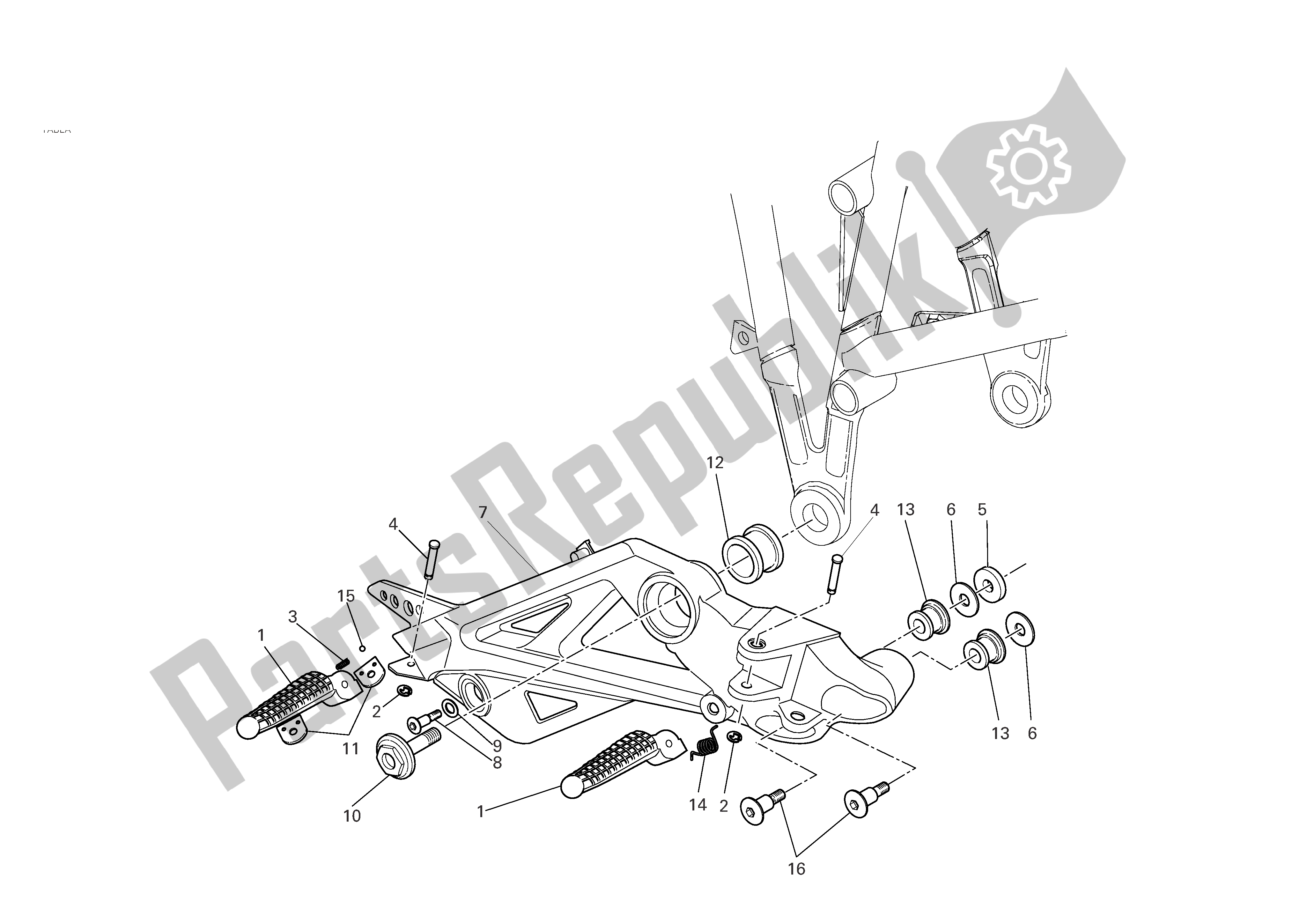 Alle onderdelen voor de R. H. Voetsteunen van de Ducati Multistrada 620 2006