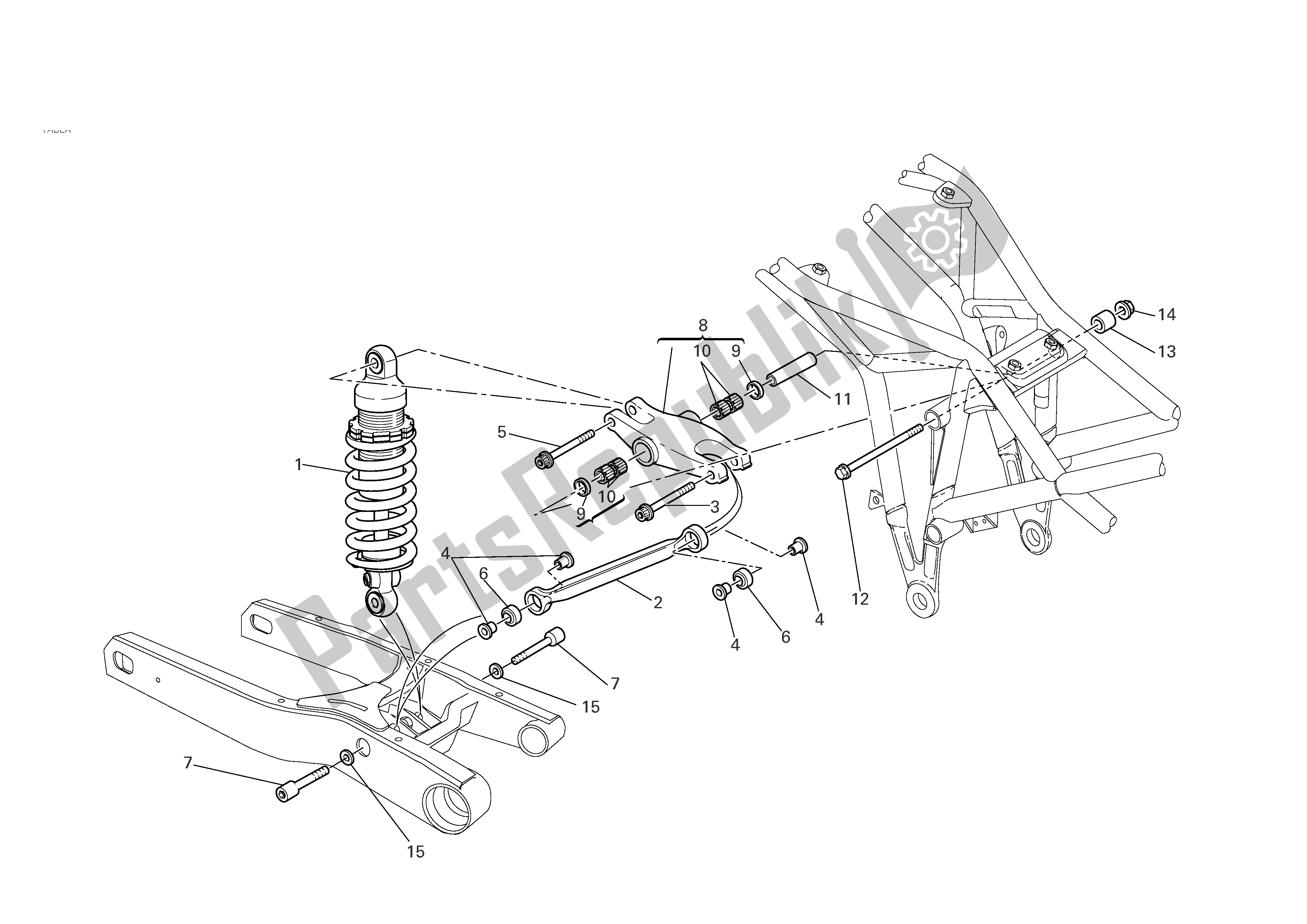 Alle onderdelen voor de Achtervering van de Ducati Multistrada 620 2006