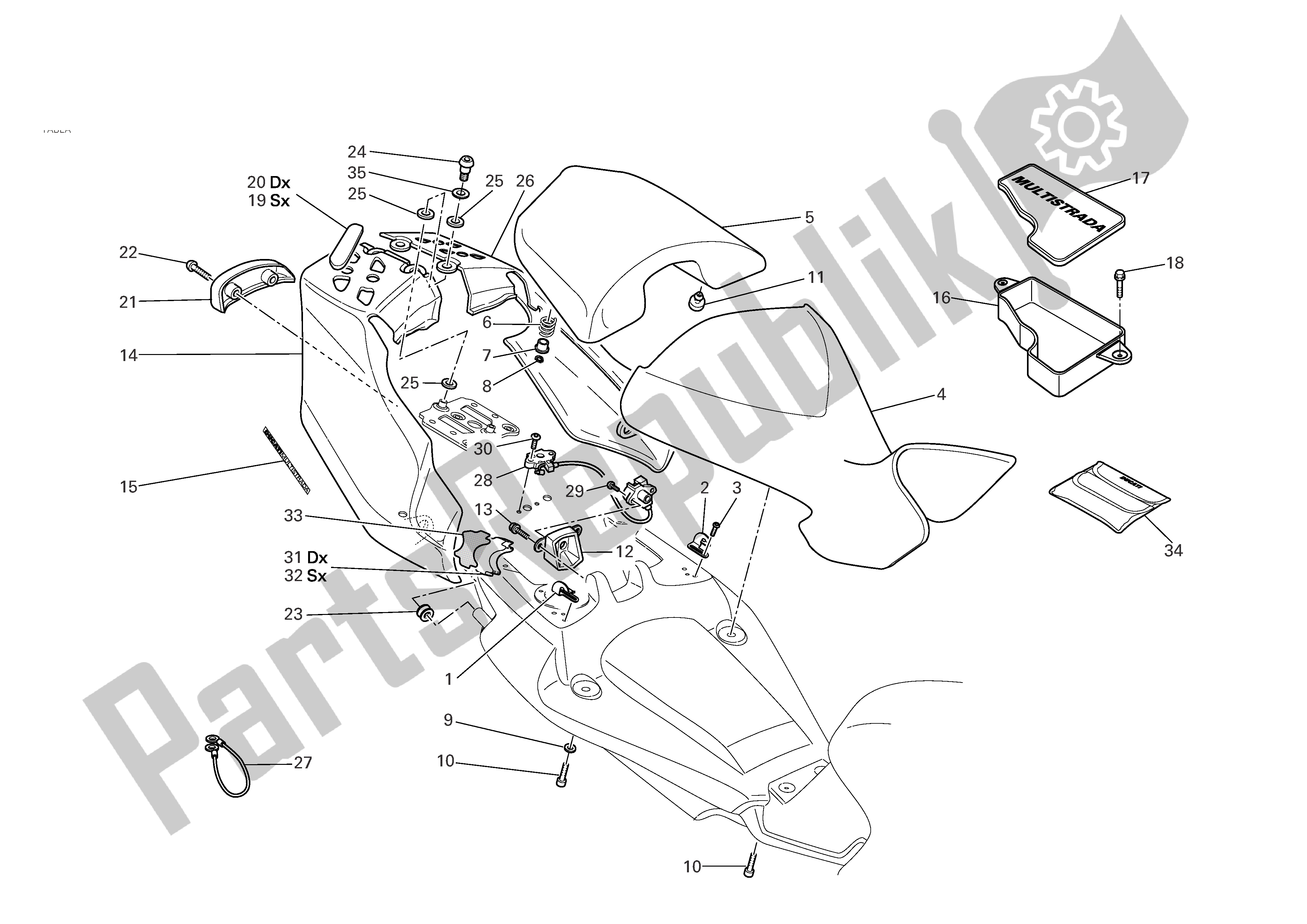 Alle onderdelen voor de Stoel van de Ducati Multistrada 620 2006