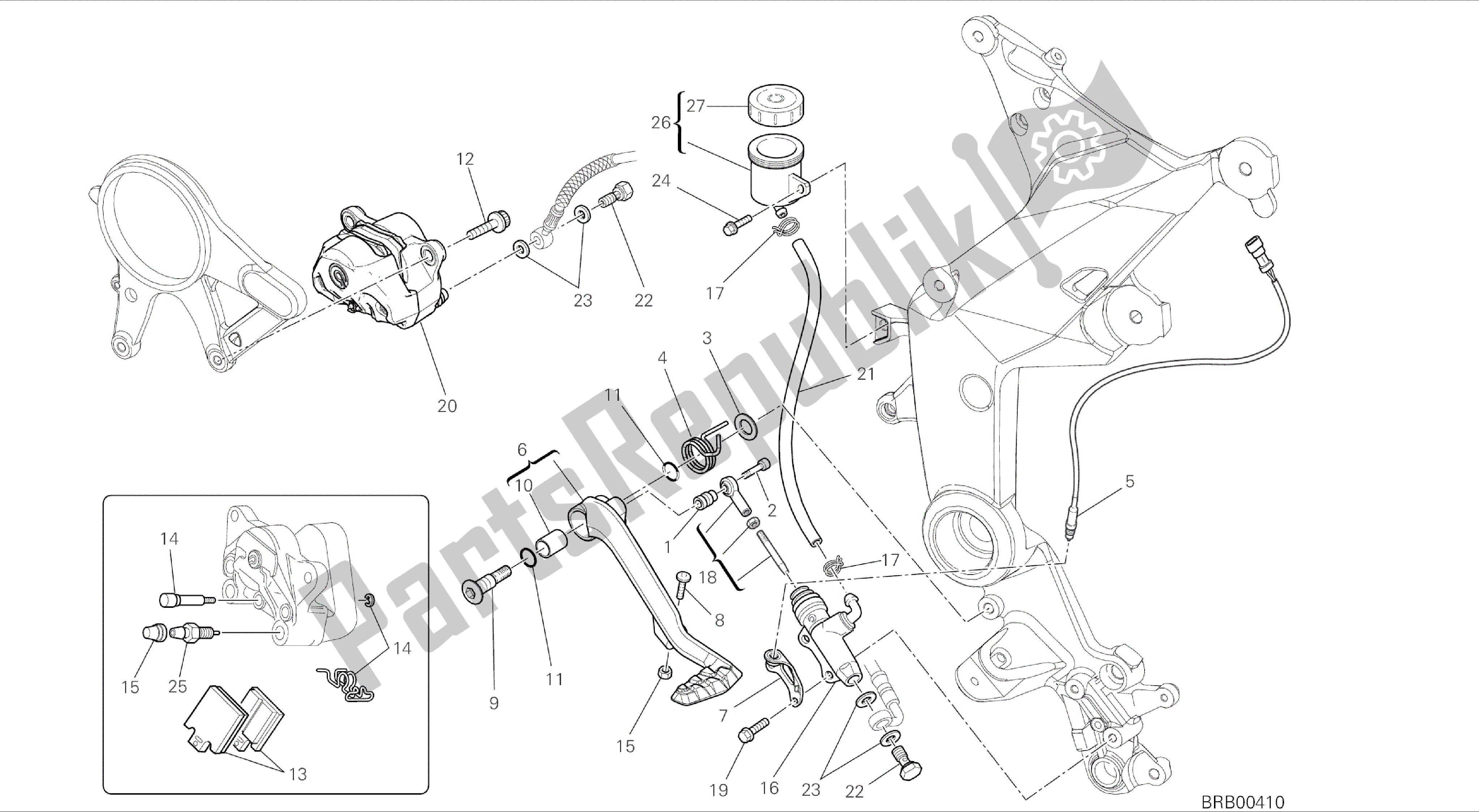 Todas las partes para Dibujo 025 - Sistema De Frenado Trasero [mod: Ms1200-a; Xst: Aus, Eur, Fra, Tha] Cuadro De Grupo de Ducati Multistrada 1200 2014