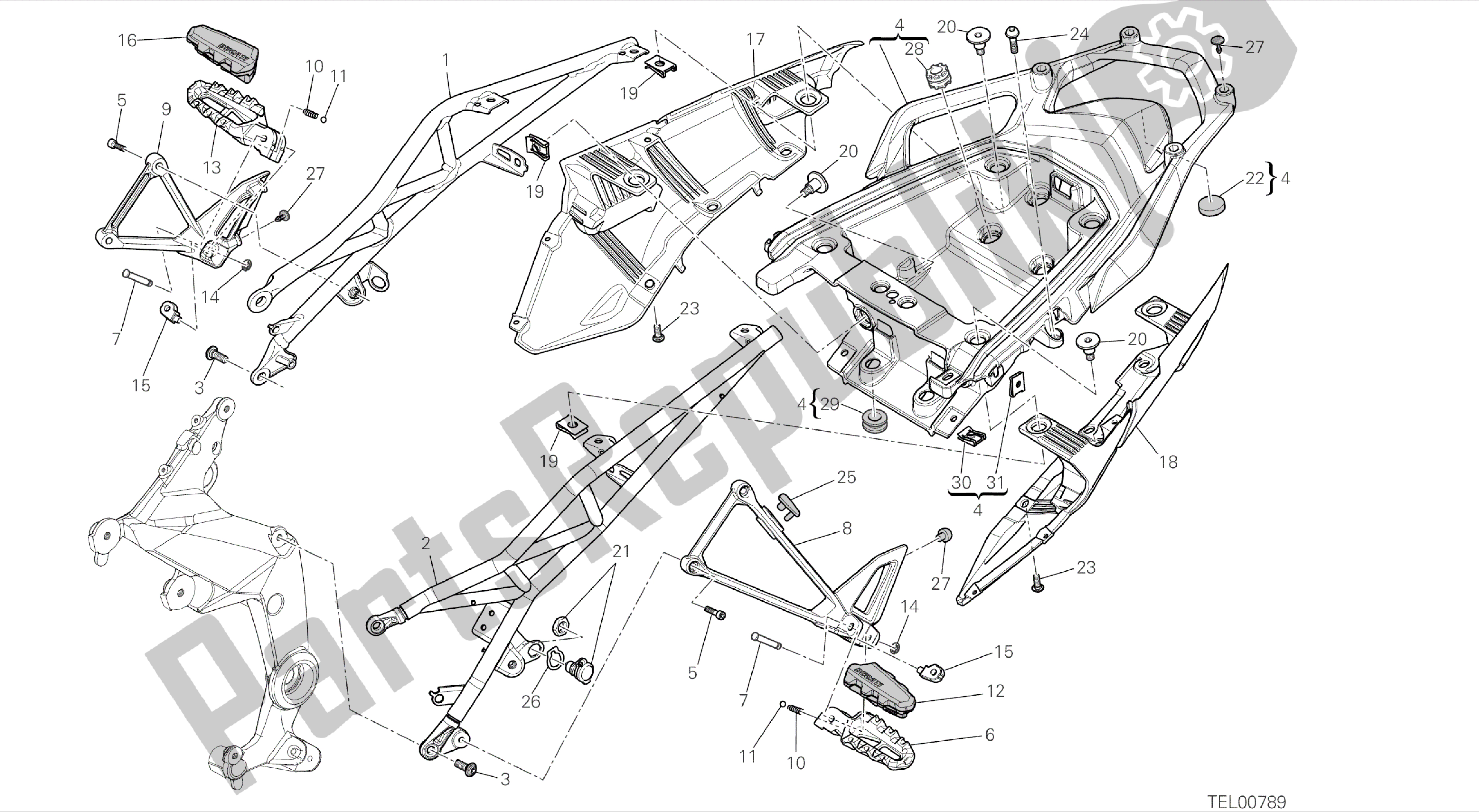 Todas las partes para Dibujo 027 - Cuadro Trasero Comp. [mod: Ms1200-a; Xst: Marco De Grupo Aus, Eur, Fra, Tha] de Ducati Multistrada 1200 2014